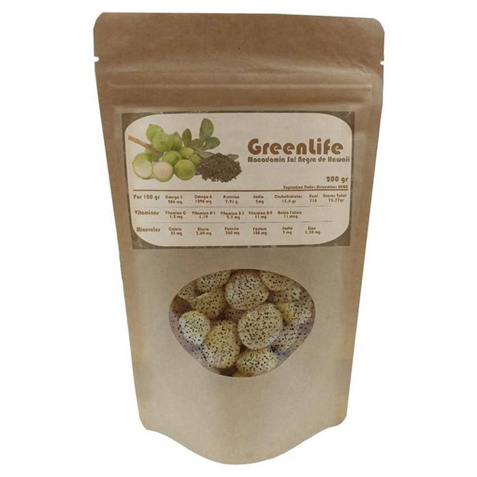 Nuez de Macadamia Sales Gourmet MXMIS-002-3 200grMacadamia Sal Negra de Hawaii Nuez PeladaBolsa de Papel Kraft, Macadamia Salada