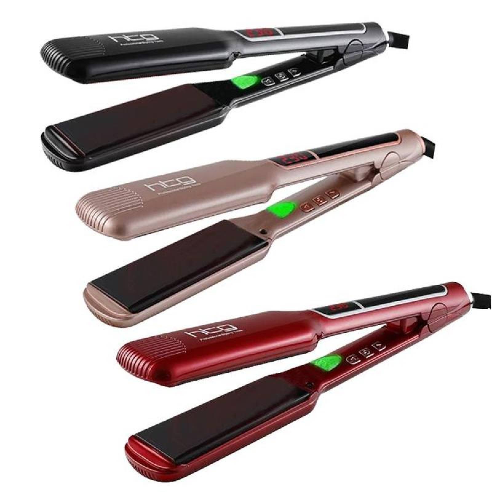 Plancha de Cabello Uso de Estilista, MXWID-001-9, Negro, 70W, Temperatura ajustable 90-230C, Placa 100mm x 42mm, Cerámica Turmalina., StraightWide