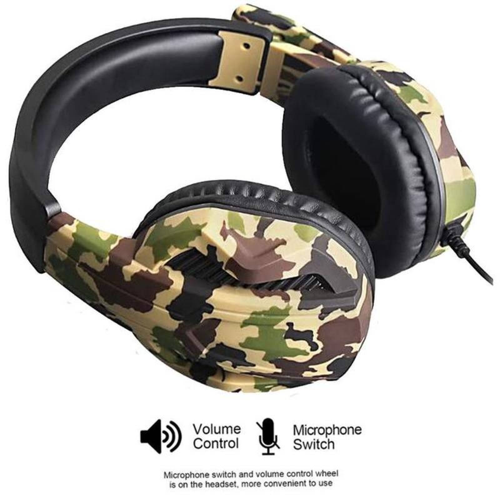 Venta de Audífonos a Mayoreo, MXFKL-001-23, Camuflaje, Jack 3.5mm, Cable 2.2m, 36dB, 20Hz a 20000Hz, ArmyThunder