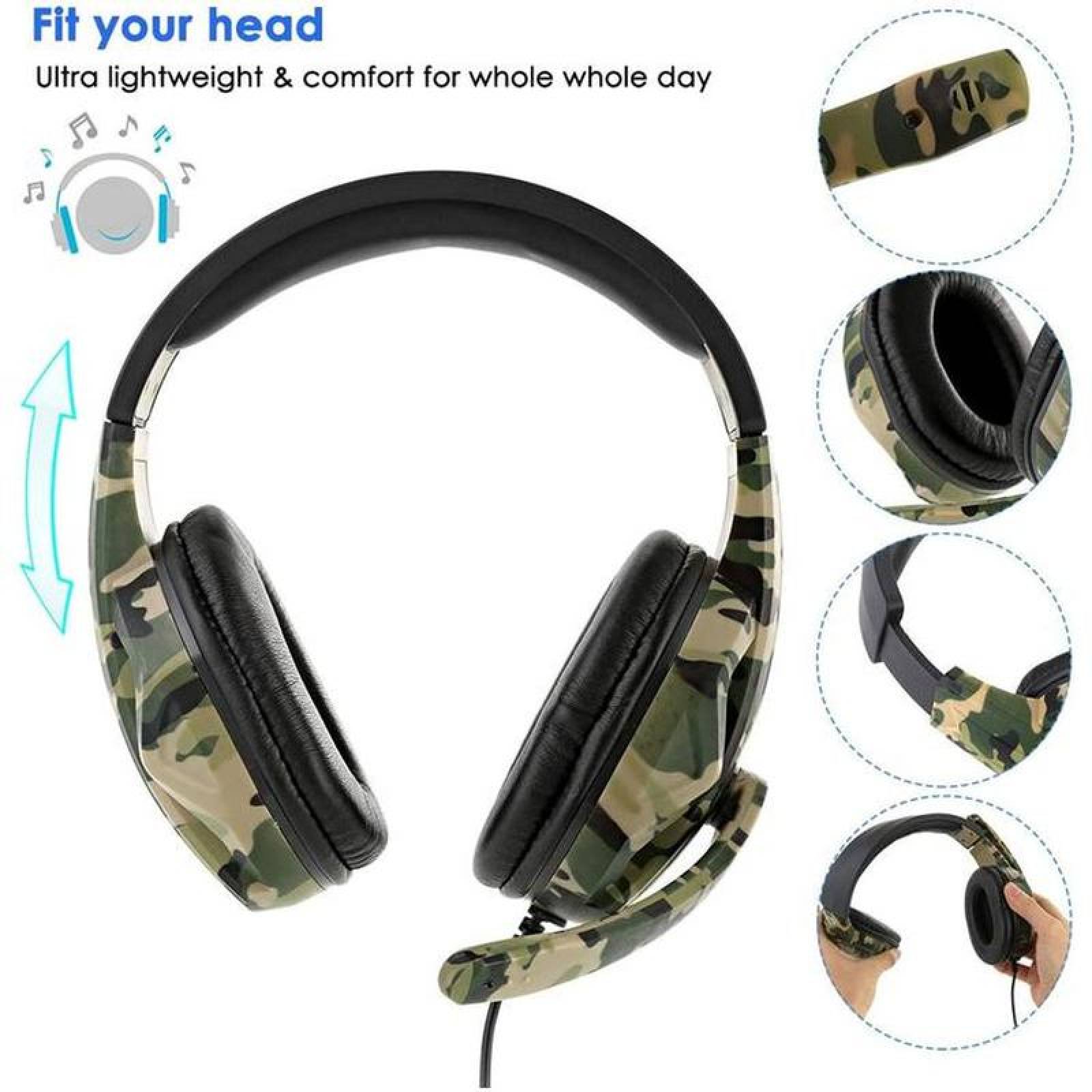 Cascos Gamer, MXFKL-001-30, Camuflaje, Jack 3.5mm, Cable 2.2m, 36dB, 20Hz a 20000Hz, ArmyThunder