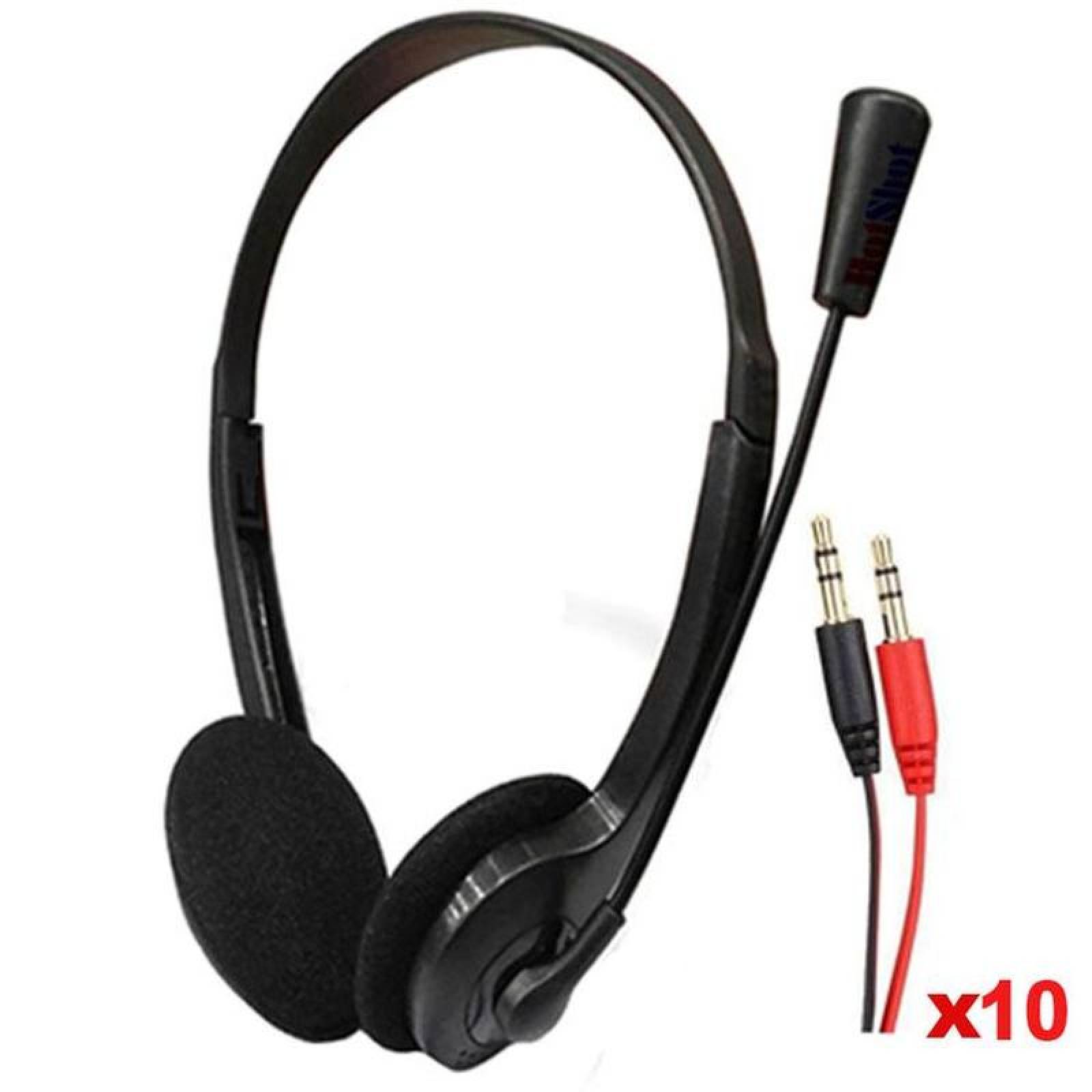 Auriculares Tipo Diadema, MXMXL-006-2, 10 Pzs, Negro, Jack 3.5mm, Cable  2.m, 36dB