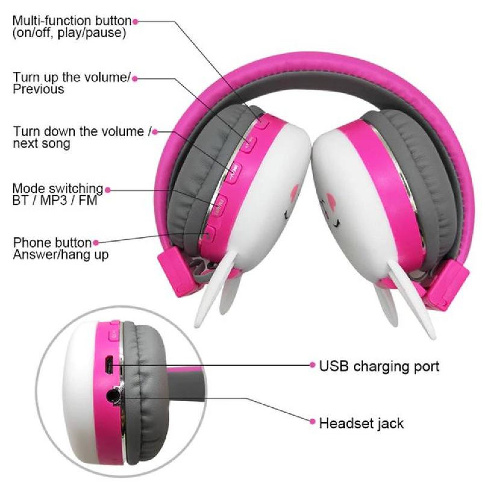  Auricular para Niñas, MXYBU-001-9, Rosa, Jack 3.5mm, Cable 1.2m, 108±3dB, 20Hz a 20000Hz, PinkyBunny