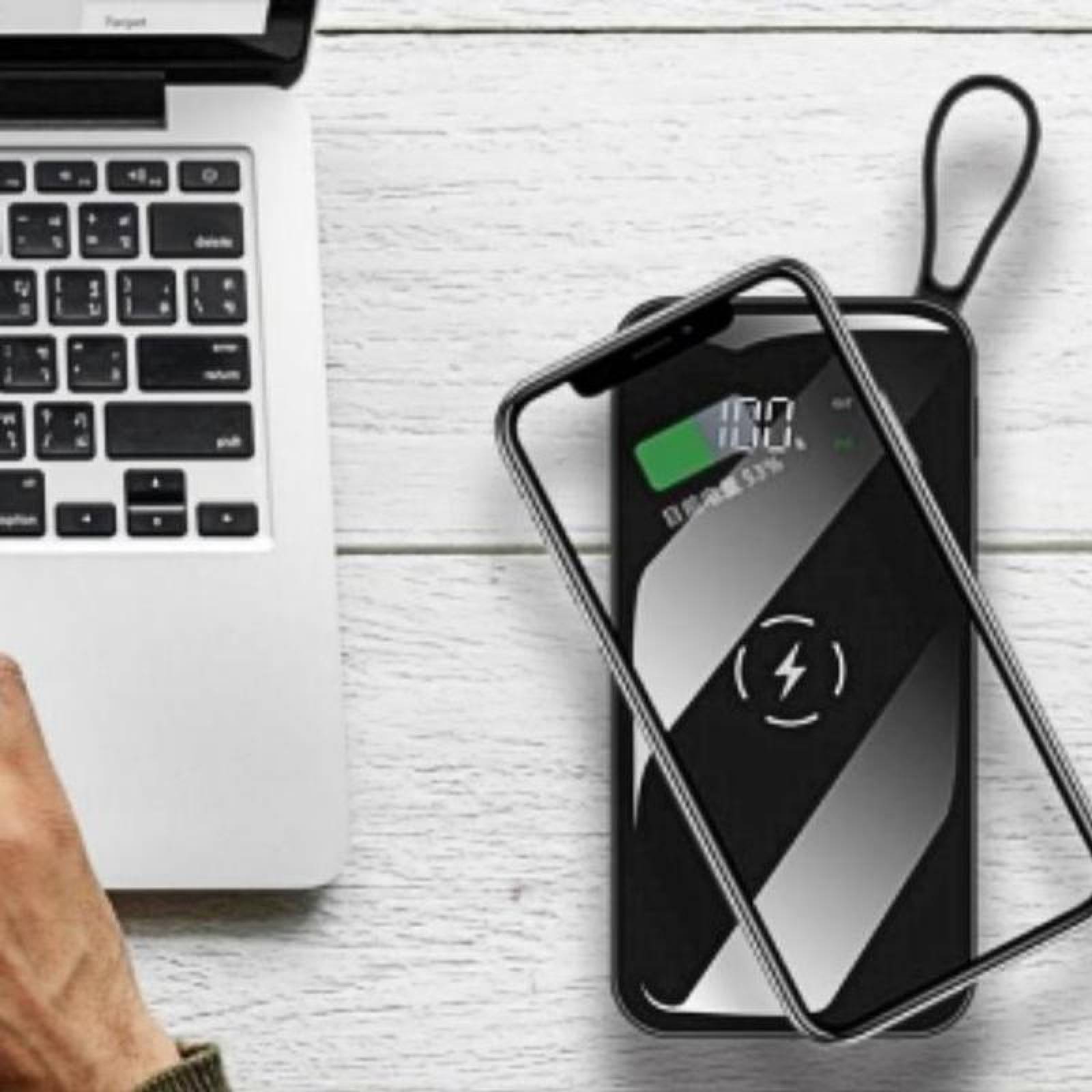 Cargador Inalámbrico Buen Diseño MXCRI-001-28 30000mAh 4 en 1 Negro Fácil Transportación Salida Qi inalámbrica 1xUSB 1,0 2xUSB 2,0 Entrada Cable USB incluido, Qi CristalPro