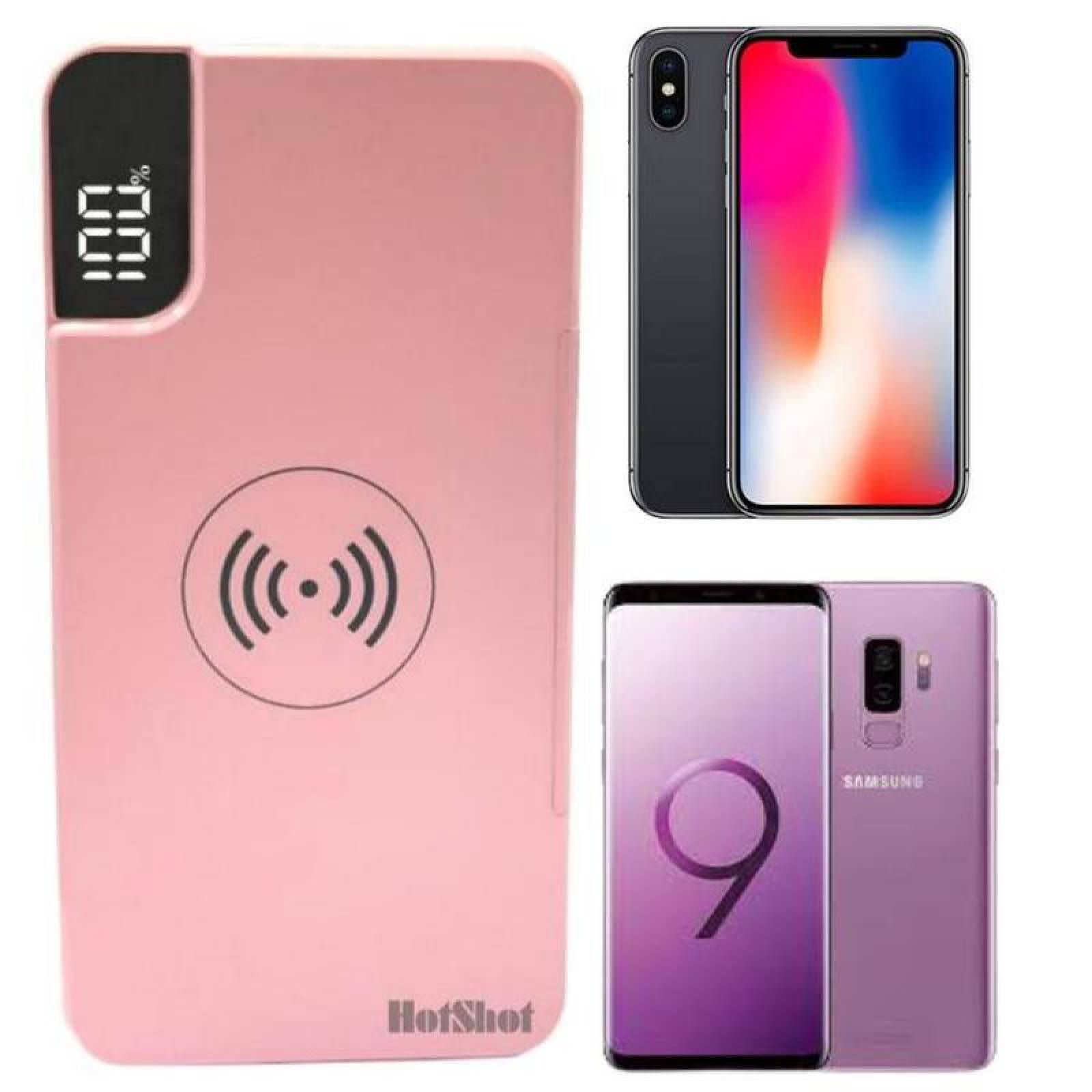 Power Bank Diseño Practico MXQIV-001-5 30000mA Rosa Salida Qi inalámbrica 1xUSB 3,0 1xUSB 1,0 Entrada Cable USB incluido, Qi Vintage