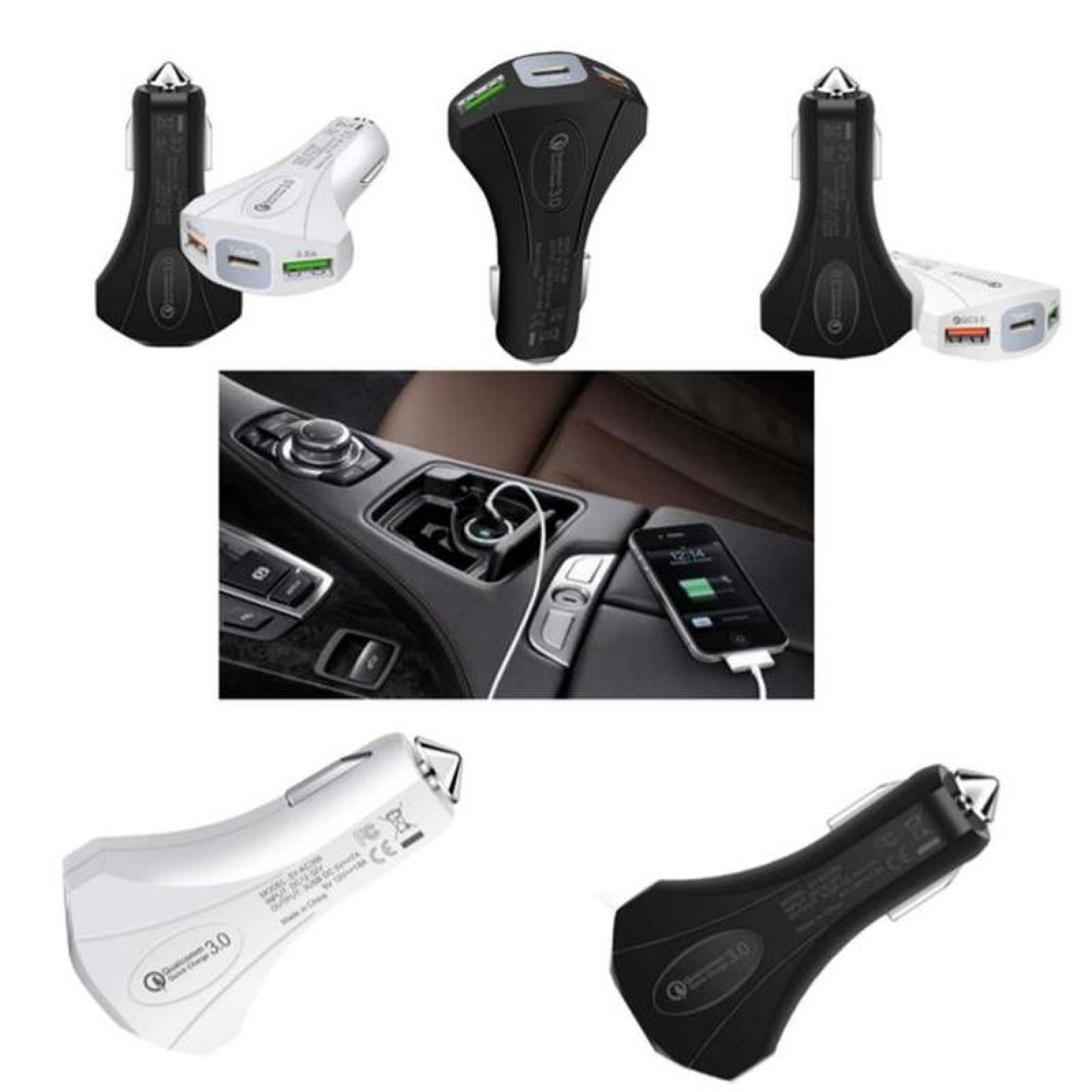 Cargador para Carro con 2 Puertos MXARG-002-3 2 Puertos USB 1 Entrada tipo-C 12-24V Entrada 5V 2A Salida 12V 1,5A Max, 5 V 3,1A Negro, ChargeMax