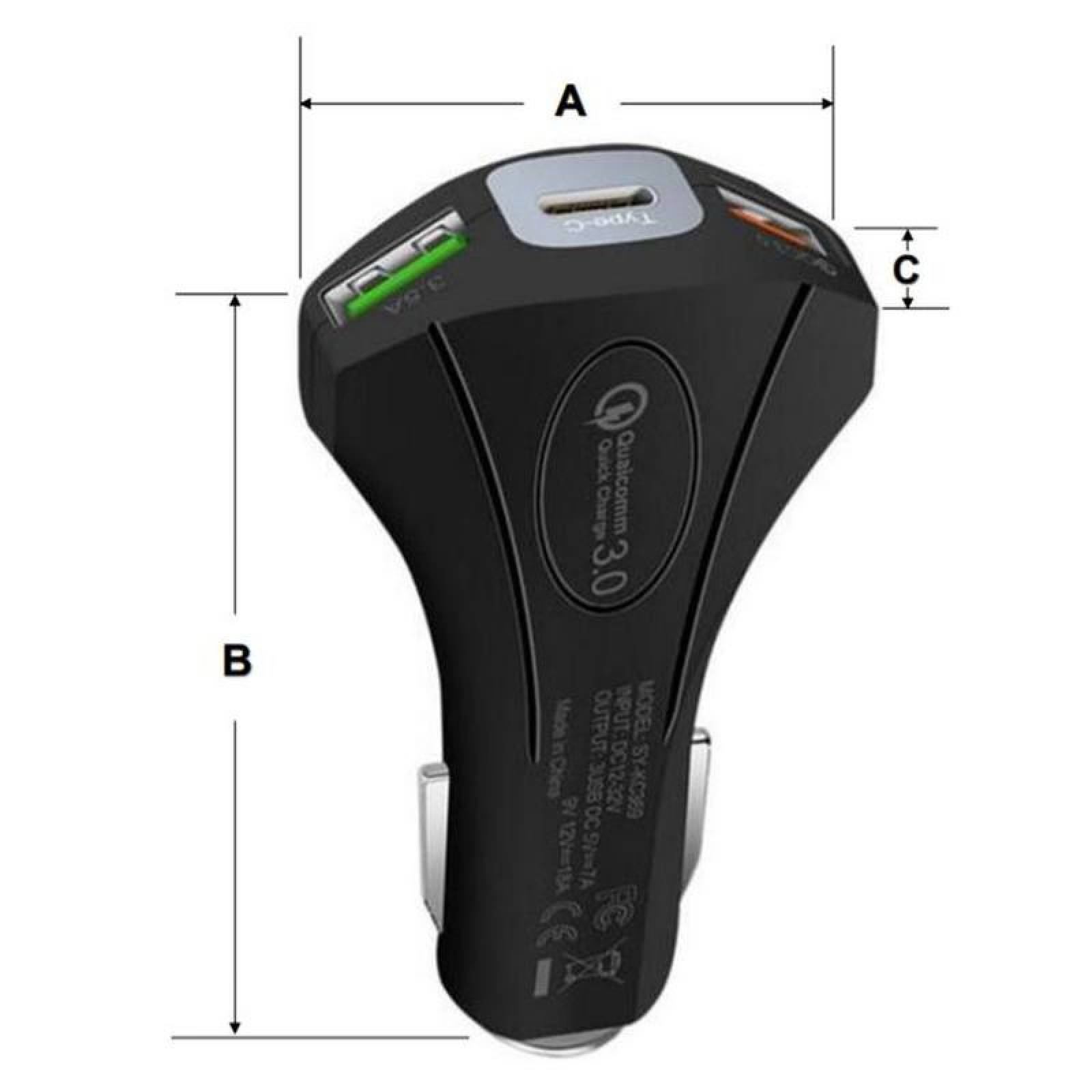 Cargador USB para Coche MXARG-002-8 2 Puertos USB 1 Entrada tipo-C 12-24V Entrada 5V 2A Salida 12V 1,5A Max, 5 V 3,1A Negro, ChargeMax