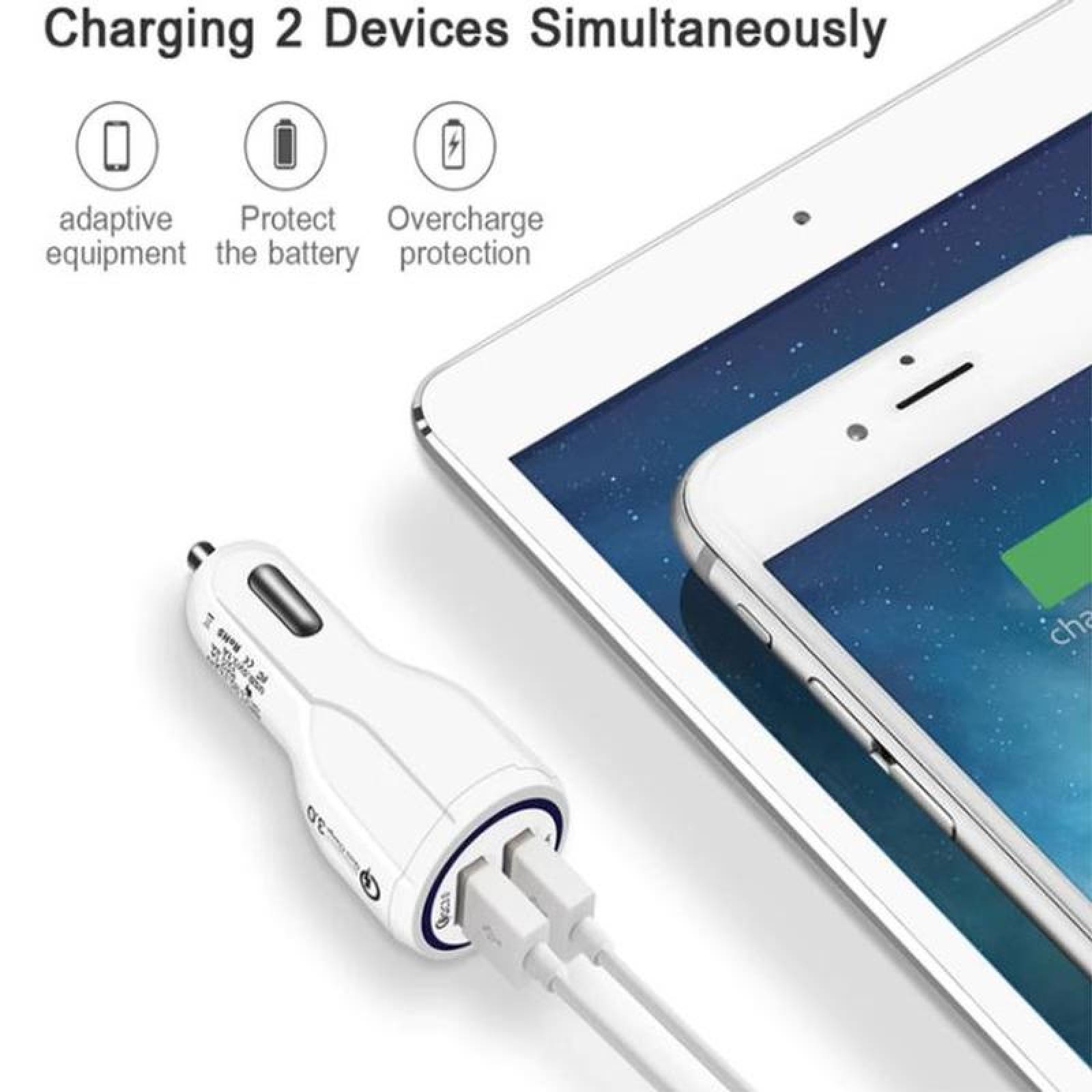 Cargador Quick Charge 3,0 MXDUL-001-10 2 Puertos USB 12-24V Entrada 12V 2A Salida 12V 1,7A Max, 5 V 3,1A Blanco, DualCharge