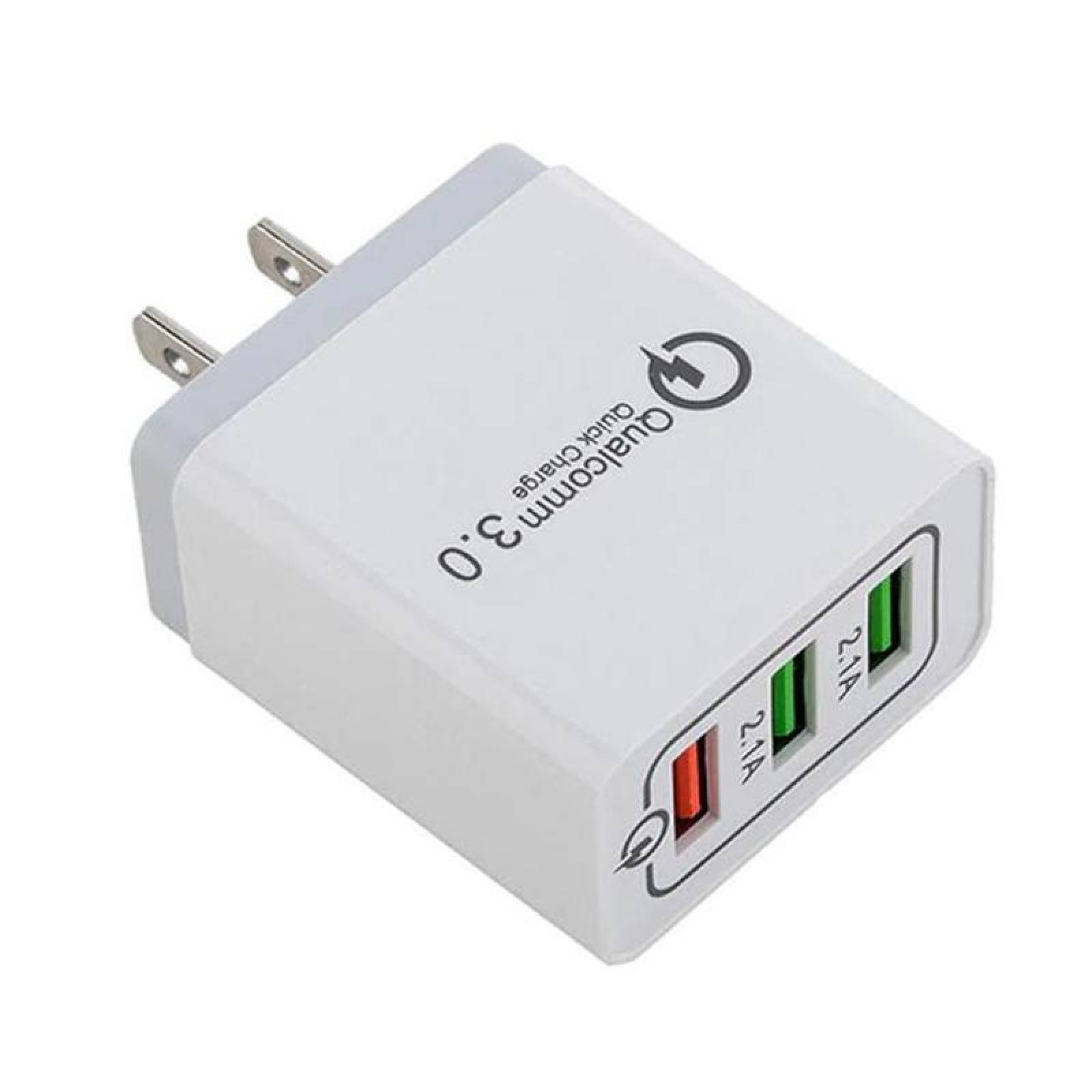 Cargador Quick Charger MXGEL-001-9 3 Puertos USB 100-240V 50-60Hz Max, 5V 2,1A Blanco Gris, ChargePlus