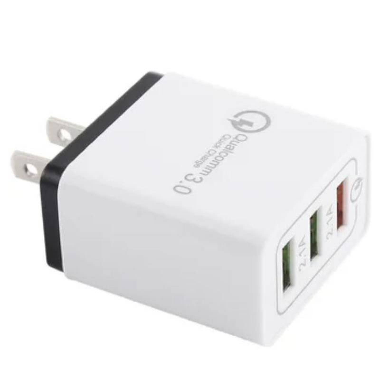 Adaptador de Corriente Rápida MXGEL-002-1 3 Puertos USB 100-240V 50-60Hz Max, 5V 2,1A Blanco Negro, ChargePlus