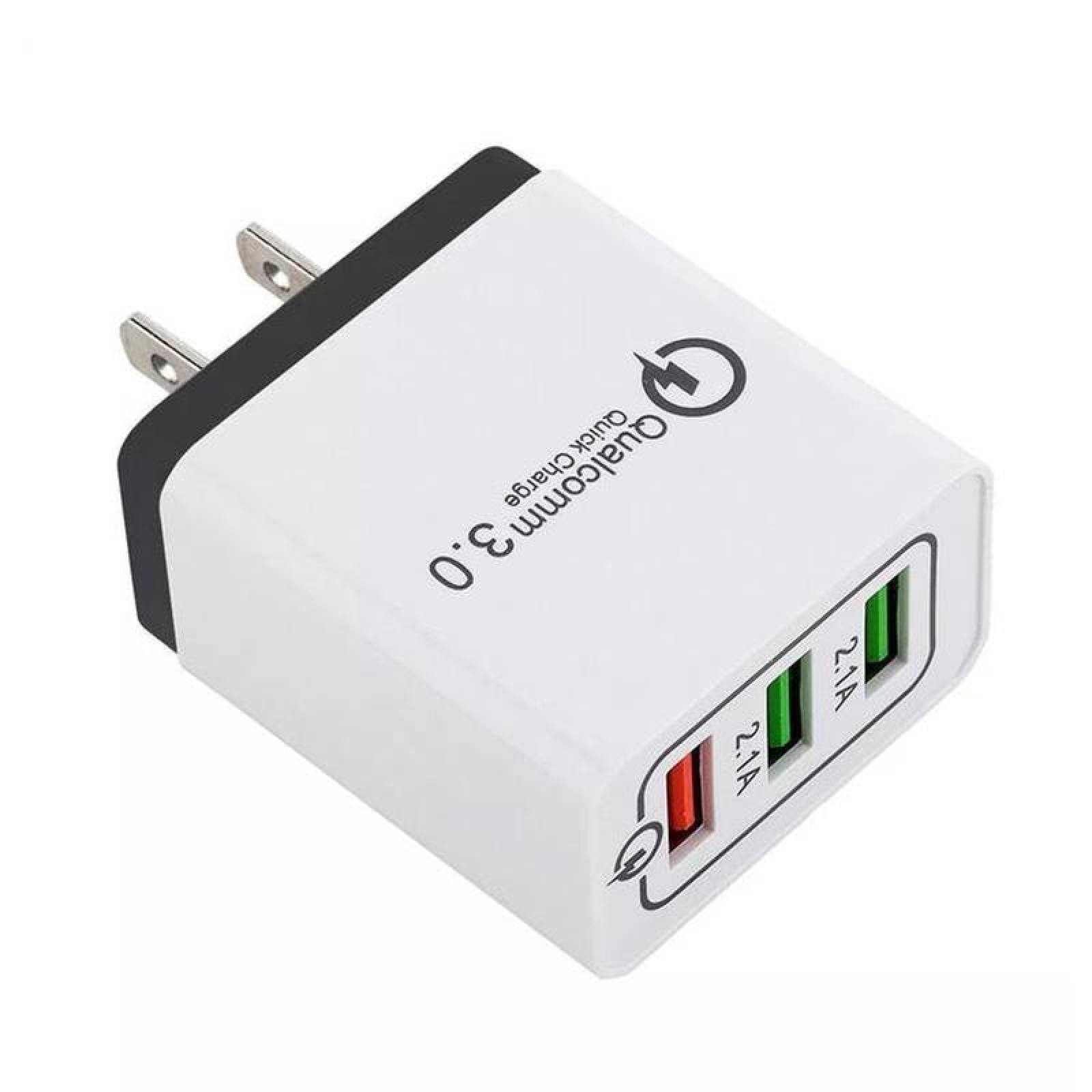 Cargador Hecho en México MXGEL-002-4 3 Puertos USB 100-240V 50-60Hz Max, 5V 2,1A Blanco Negro, ChargePlus