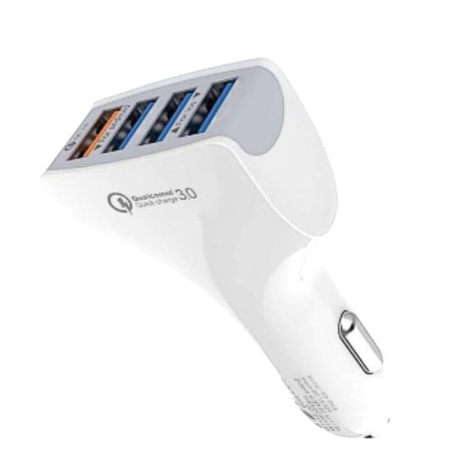 Adaptador USB para Carro MXHQC-001-11 4 Puertos USB 12-24V Entrada 12V 2A Salida 12V 3,5A Max, 5 V 1,7A Blanco, QuadCharge