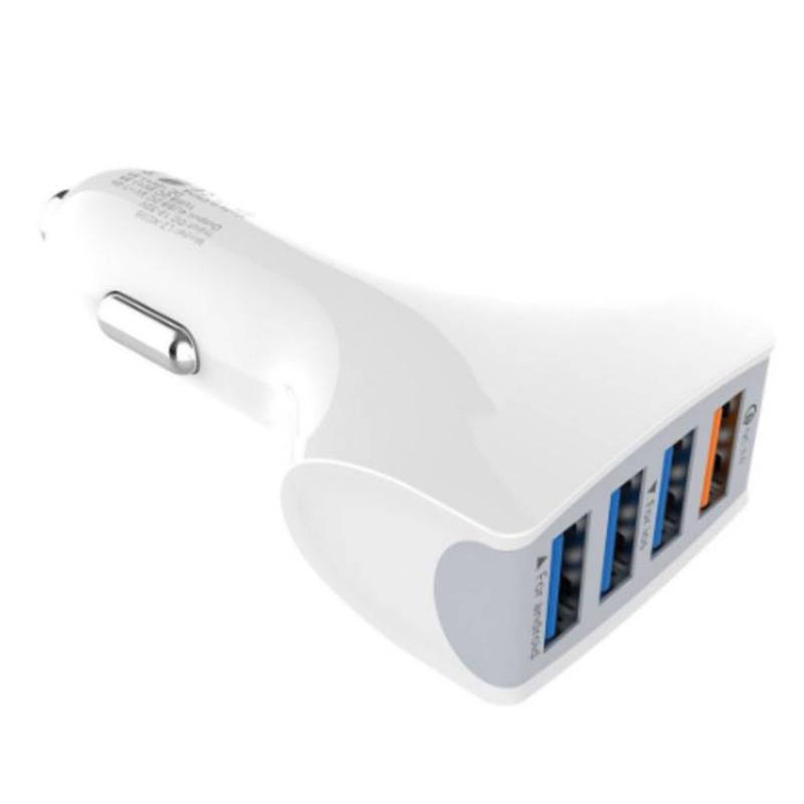 Adaptador USB para Carro MXHQC-001-11 4 Puertos USB 12-24V Entrada 12V 2A Salida 12V 3,5A Max, 5 V 1,7A Blanco, QuadCharge
