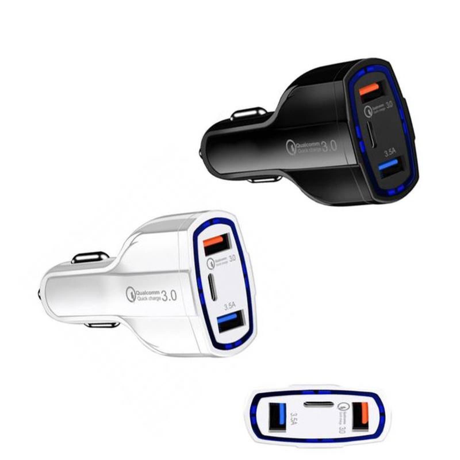 Cargador carro tipo-C Carga Rápida MXLIP-002-7 2 Puertos USB1 entrada tipo-C Entrada 12-32V, Salida 3USB DC 5,0V 7A 1USB 9V,12V 1,8A Negro, ChargeLight
