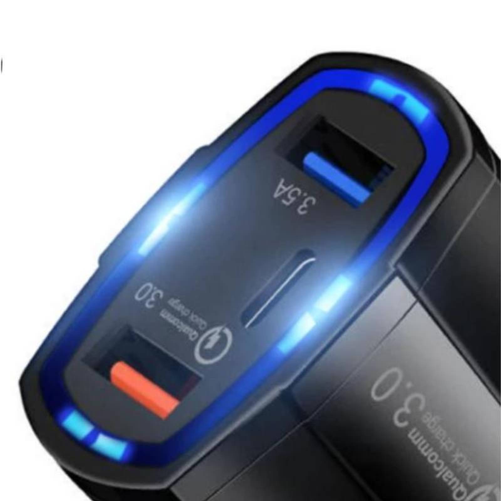 Cargador carro tipo-C Carga Rápida MXLIP-002-7 2 Puertos USB1 entrada tipo-C Entrada 12-32V, Salida 3USB DC 5,0V 7A 1USB 9V,12V 1,8A Negro, ChargeLight