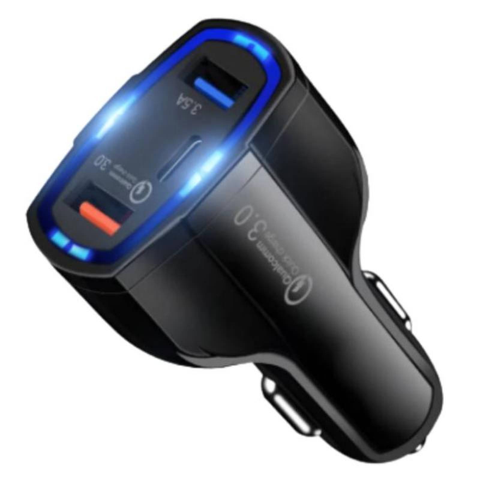 Cargador carro tipo-C Carga Rápida MXLIP-002-7 2 Puertos USB1 entrada tipo-C Entrada 12-32V, Salida 3USB DC 5,0V 7A 1USB 9V,12V 1,8A Negro, ChargeLight