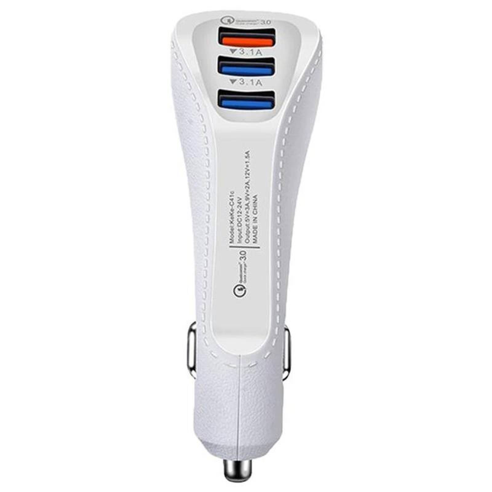 Cargador Quick Charge 3,0 MXTRI-002-1 3 Puertos USB 12-24V Entrada 12V 2A Salida 12V 1,7A Max, 5 V 3,1A Blanco, TripleCharge