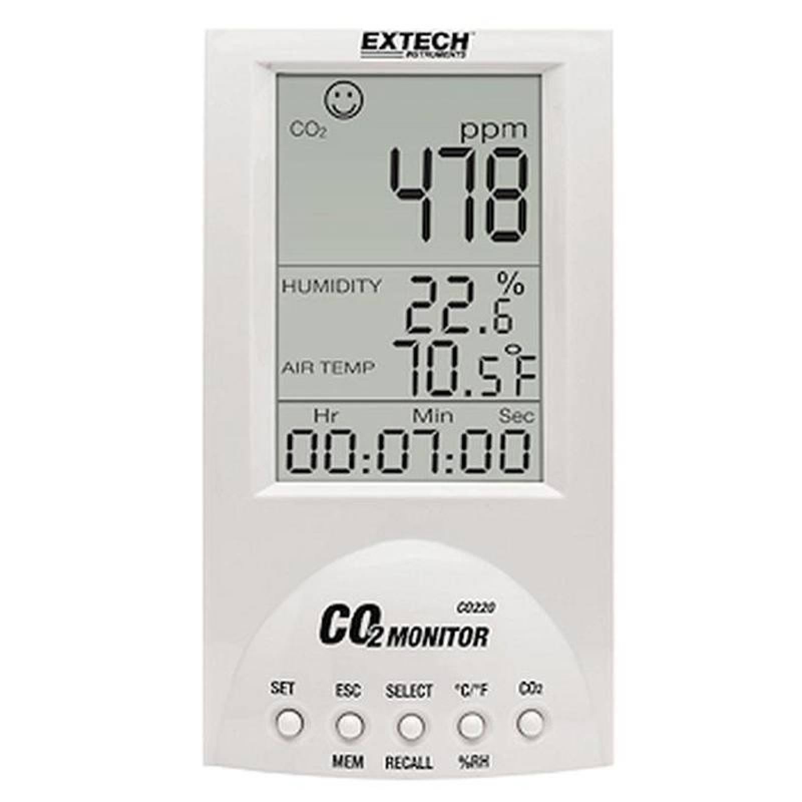 Medidor de Dioxido de Carbono CE MXDIX-001-5 Escala CO2 de 0 a 9999ppmTemperatura -10 a 60CHumedad 10 a 90porcientoRH DioxidMeter