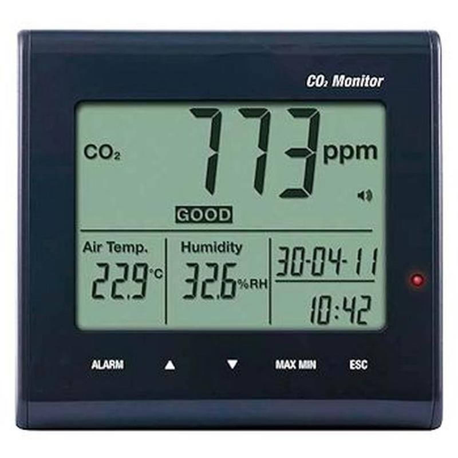 Medidor de CO Invernaderos MXQDK-001-12 Escala CO2 de 0 a 9999ppmTemperatura -5 a 50CHumedad 0,1 a 90porciento QualityDesk