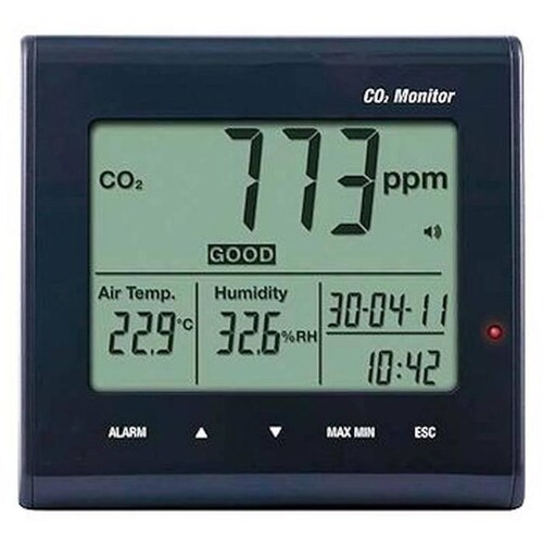 Detector de Monoxido y Temperatura MXQDK-001-27 Escala CO2 de 0 a 9999ppmTemperatura -5 a 50CHumedad 0,1 a 90porciento QualityDesk