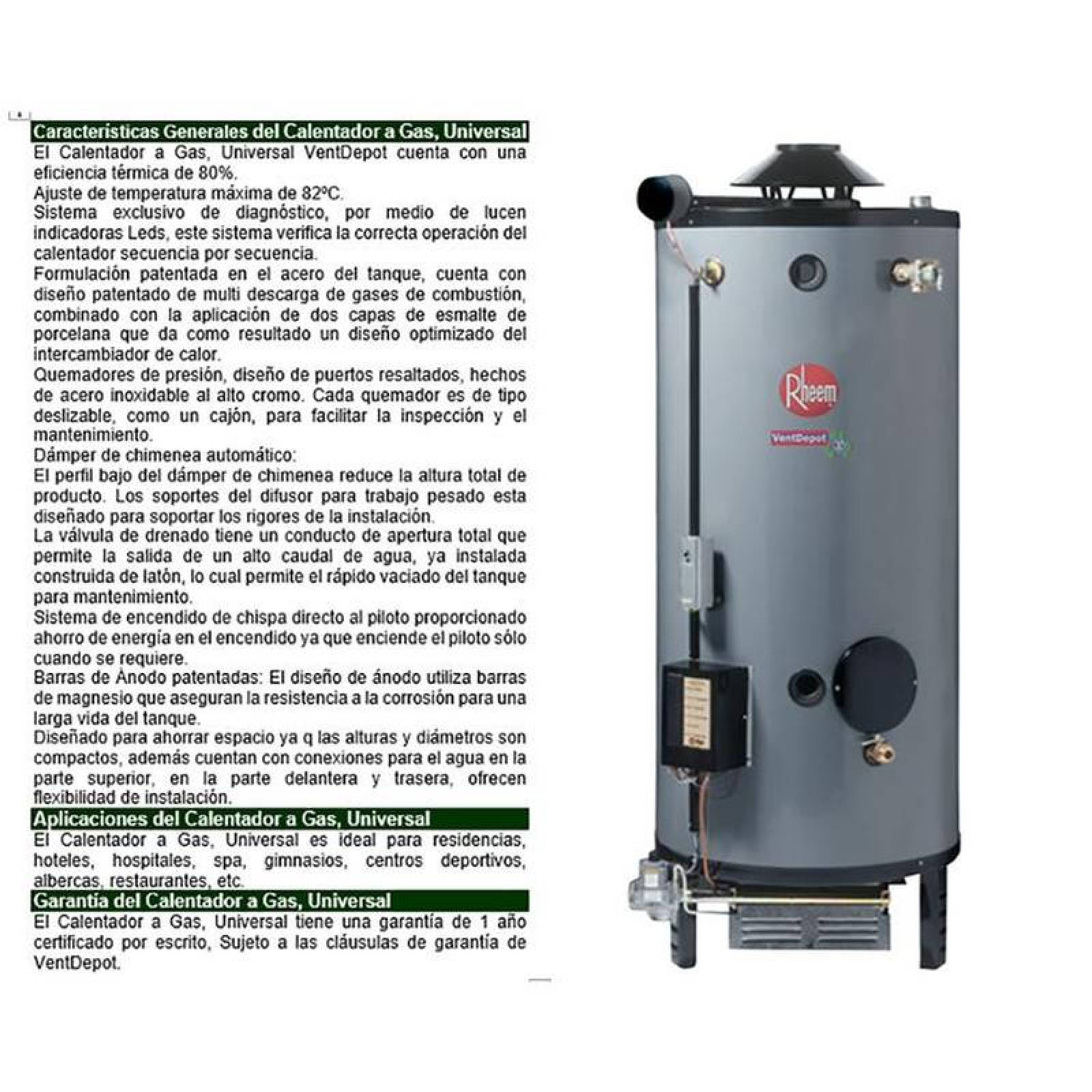 Boiler de Deposito Baratos MXUNV-013-2 379L 9,5 Serv, 400KBTU Gas Natural ASME Universal