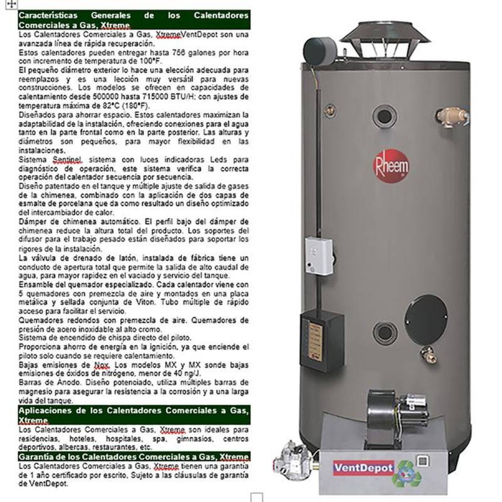 Calentador de Gas de Agua MXXTM-002-4 342L 9 Serv, 500KBTU Gas Natural ASME Xtreme