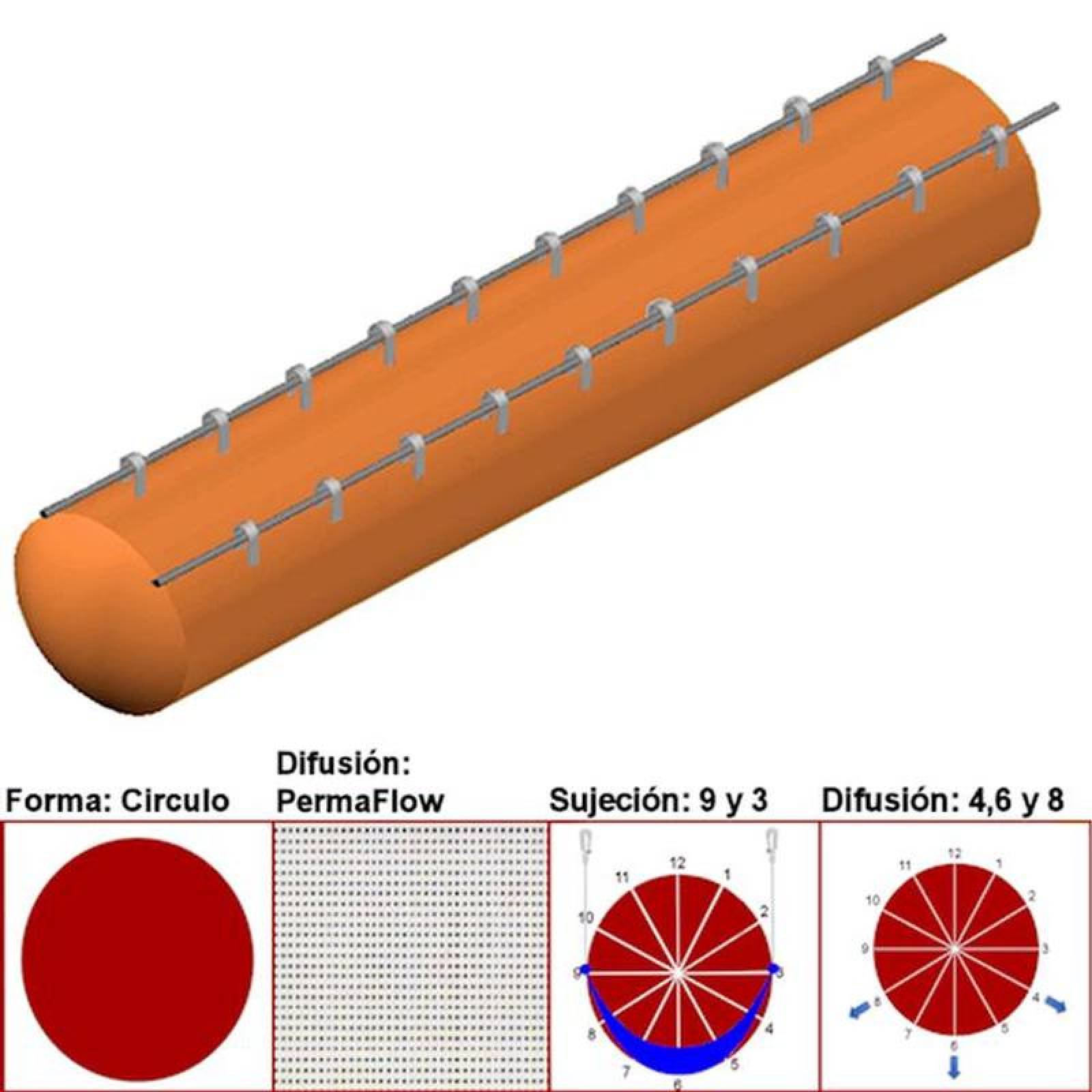 Sujeciones de Ductos Textiles MXAHS-3642 56" Diámetro 45764 a 68646 m3hr Difusión PermaFlow Naranja Claro Sujeción 9 y 3 Difusión 46 y 8 Longitud 10 m, AirRegularPerma