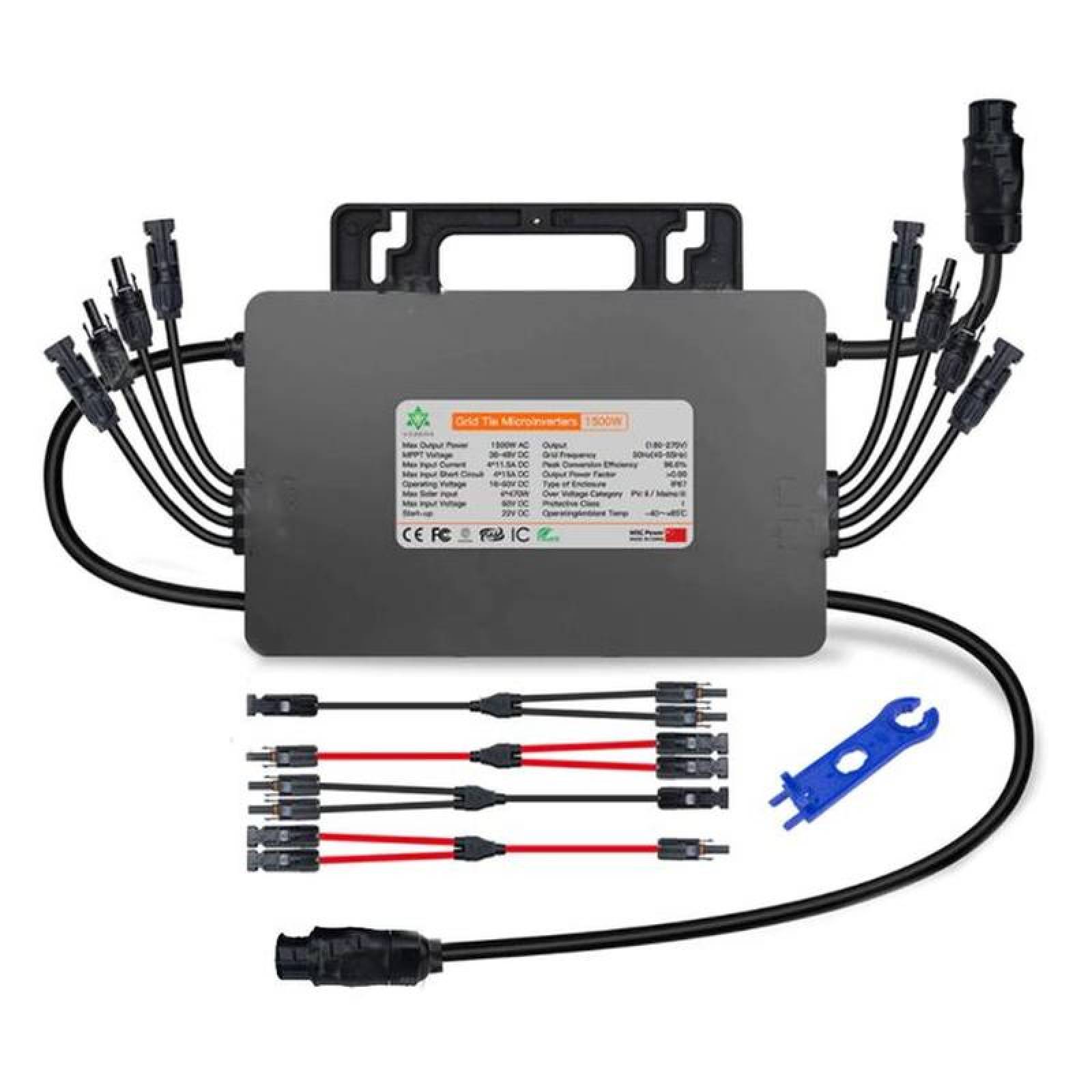 Inversor Micro Solar para Paneles, MXICN-001-7, 1500W, 16-60V, 110VAC, 60Hz, -40 a 60 C, Sin Wifi, Plata., MicroGreen