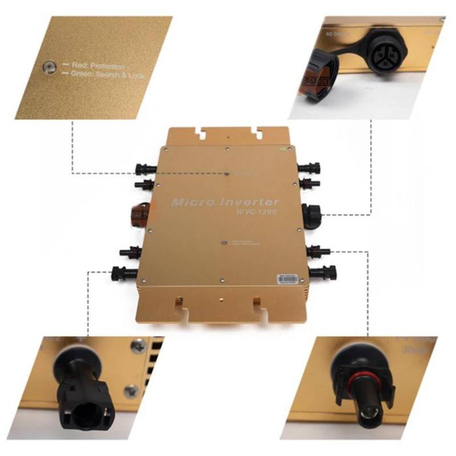 MicroInversores a Red Solar IP65, MXICO-004-3, 1200W, 22-50V, 180-260VAC, 50/60Hz, -40 a 60 C, Sin Wifi, Dorado., MicroCell