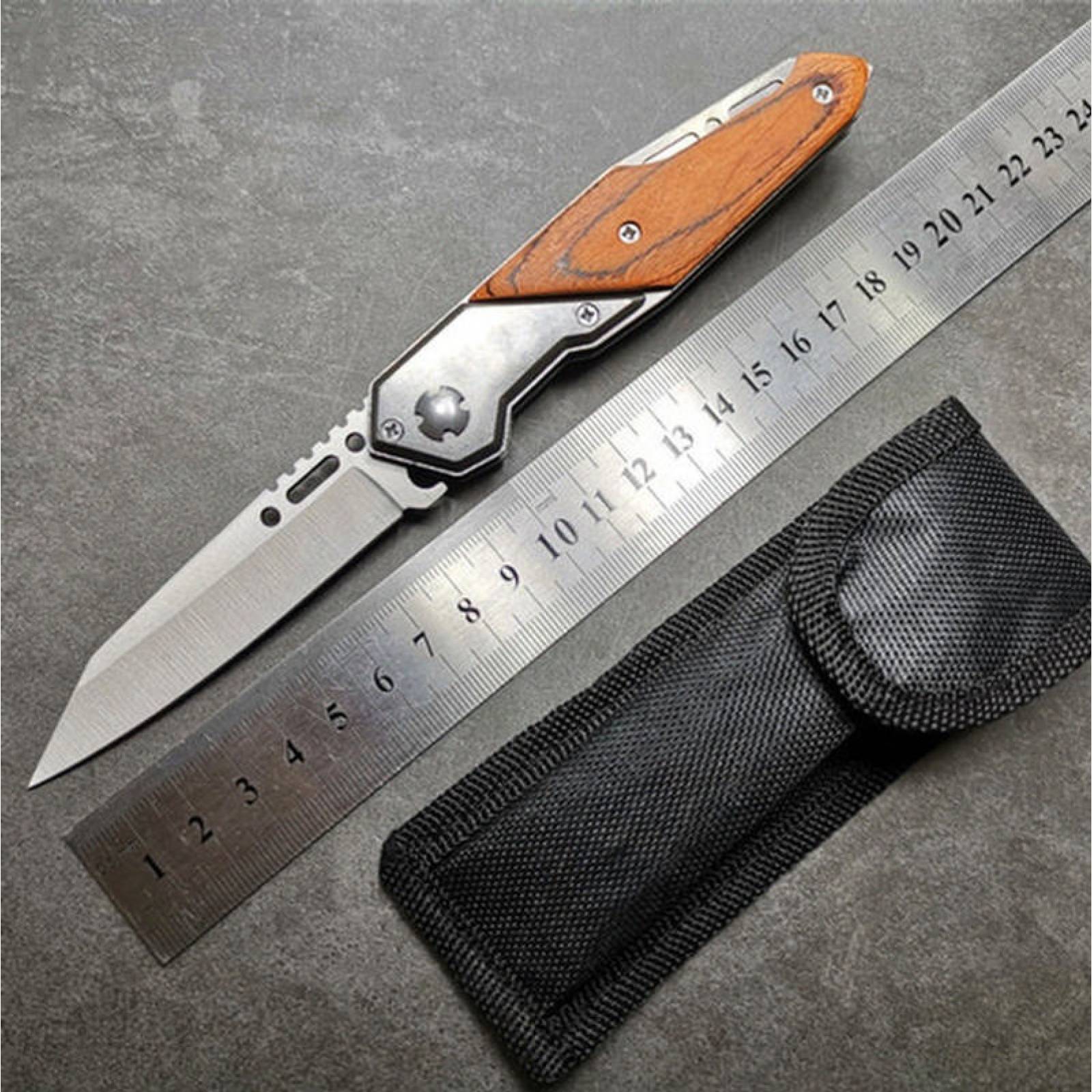 Cuchillo Navaja Táctil Portátil MXSWF-003-2 3Pzas Cuchilla Plegable Automática Mango PlataPlástico Tipo Madera Cuchilla Plata, SwissForce