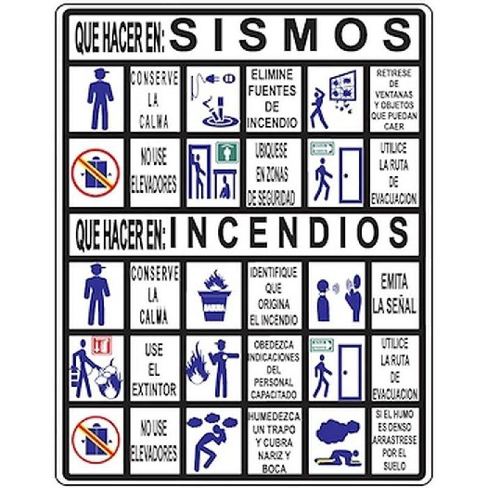 Señalamiento de Instrucciones MXPDE-010-2 60x73 cm De Evacuación Que hacer en sismos e incendios Fotoluminicente Procedimientos de Evacuación