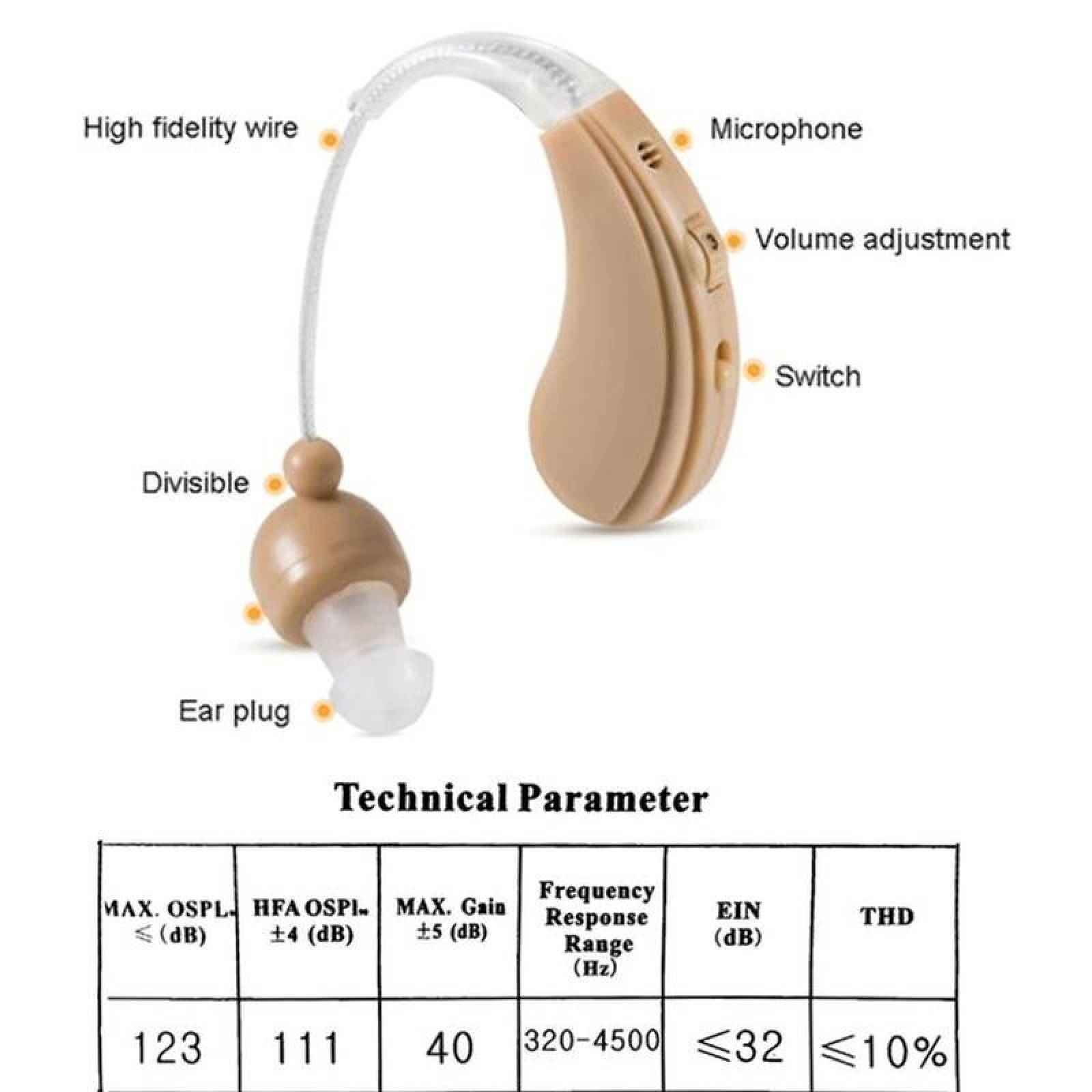 Audífonos Auditivos Discretos, MXHDG-001-24, 1 Pza, Beige, 320-4500MHz, ± 4dB 130, Carga USB, 1,4V, Plástico ABS,, HeadDigital