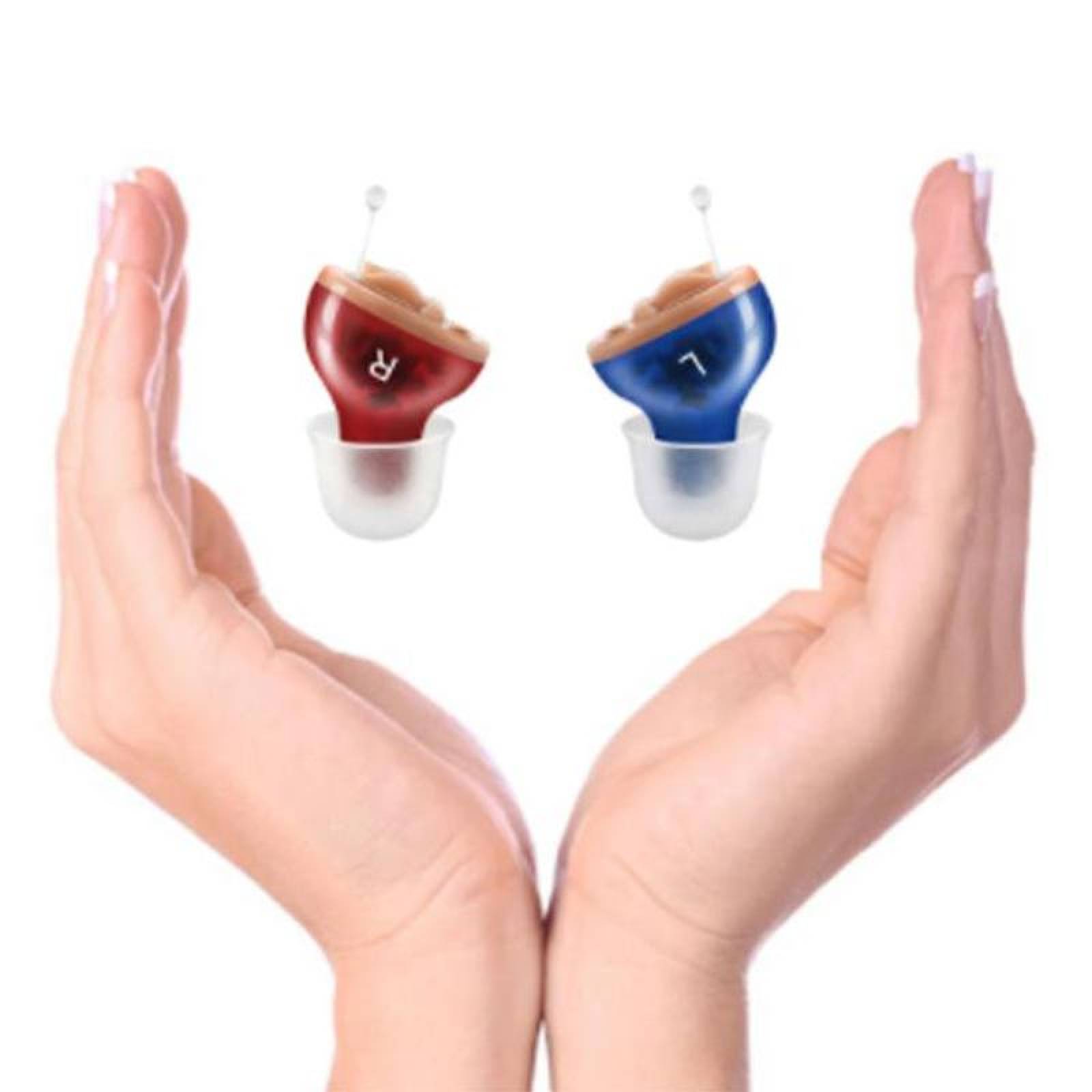 Aparato Auditivo para Oido Mini, MXHGL-001-8, 1 par, Rojo/Azul, 200Hz -7645Hz, 27,6dB, Batería A10, 1,5V, Plástico ABS,, HearingPlus