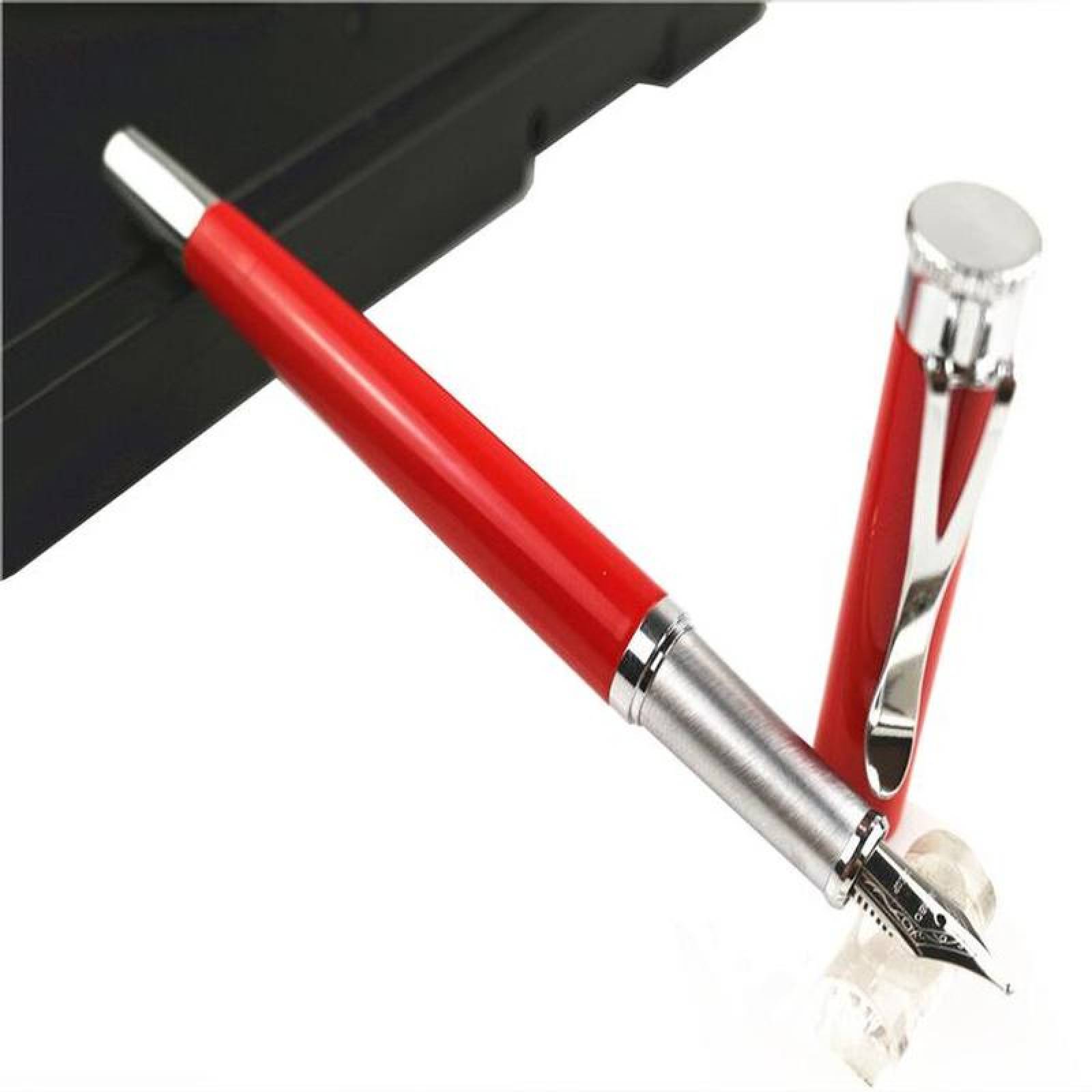 Plumas Tipo Fuente para Caligrafía MXSUN-002-1 2pzas 0,5mm Punta Roja 2 Tintas Negras Acero Inoxidable Para Cartucho SmallCartri, SunsetRed