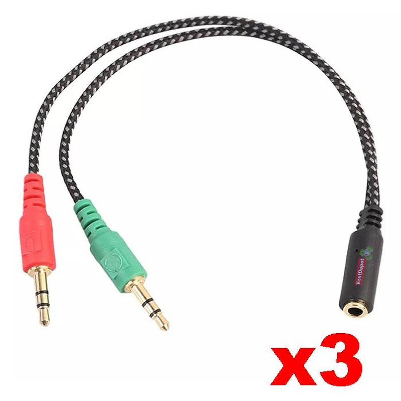  Adaptador de Audio Divisor, MXHDJ-003-3, 3 Pzs, Jack 3.5mm, 2 Machos a 1 Hembra., HeadJack