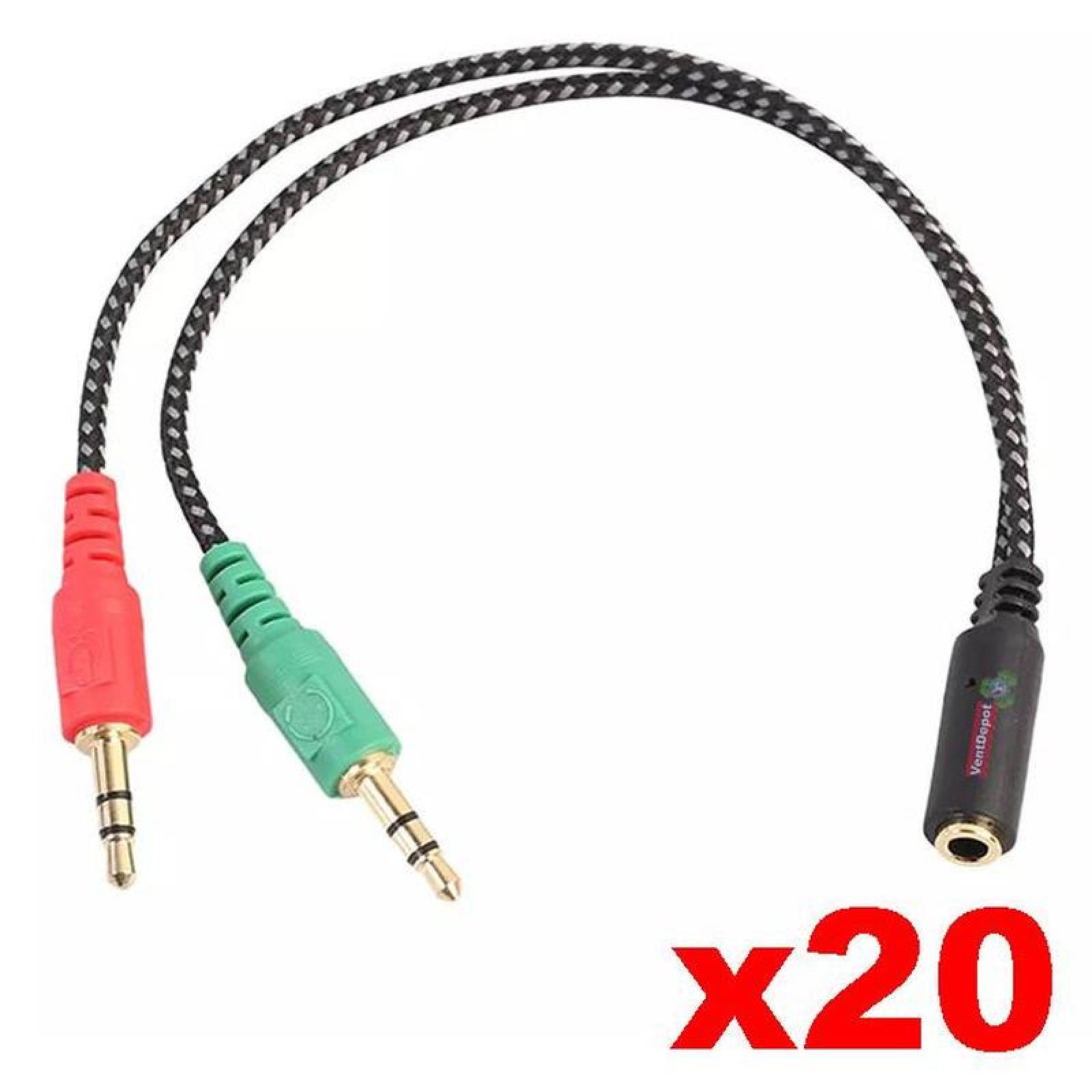 Auricular de Entrada de Plug, MXHDJ-008-2, 20 Pzs, Jack 3.5mm, 2 Machos a 1 Hembra., HeadJack