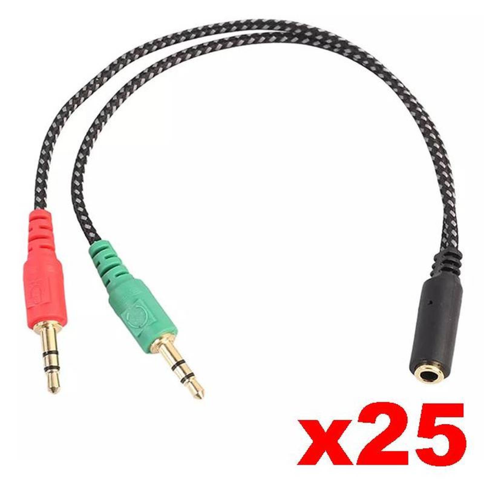  Auricular para Micrófono, MXHDJ-009-2, 25 Pzs, Jack 3.5mm, 2 Machos a 1 Hembra., HeadJack