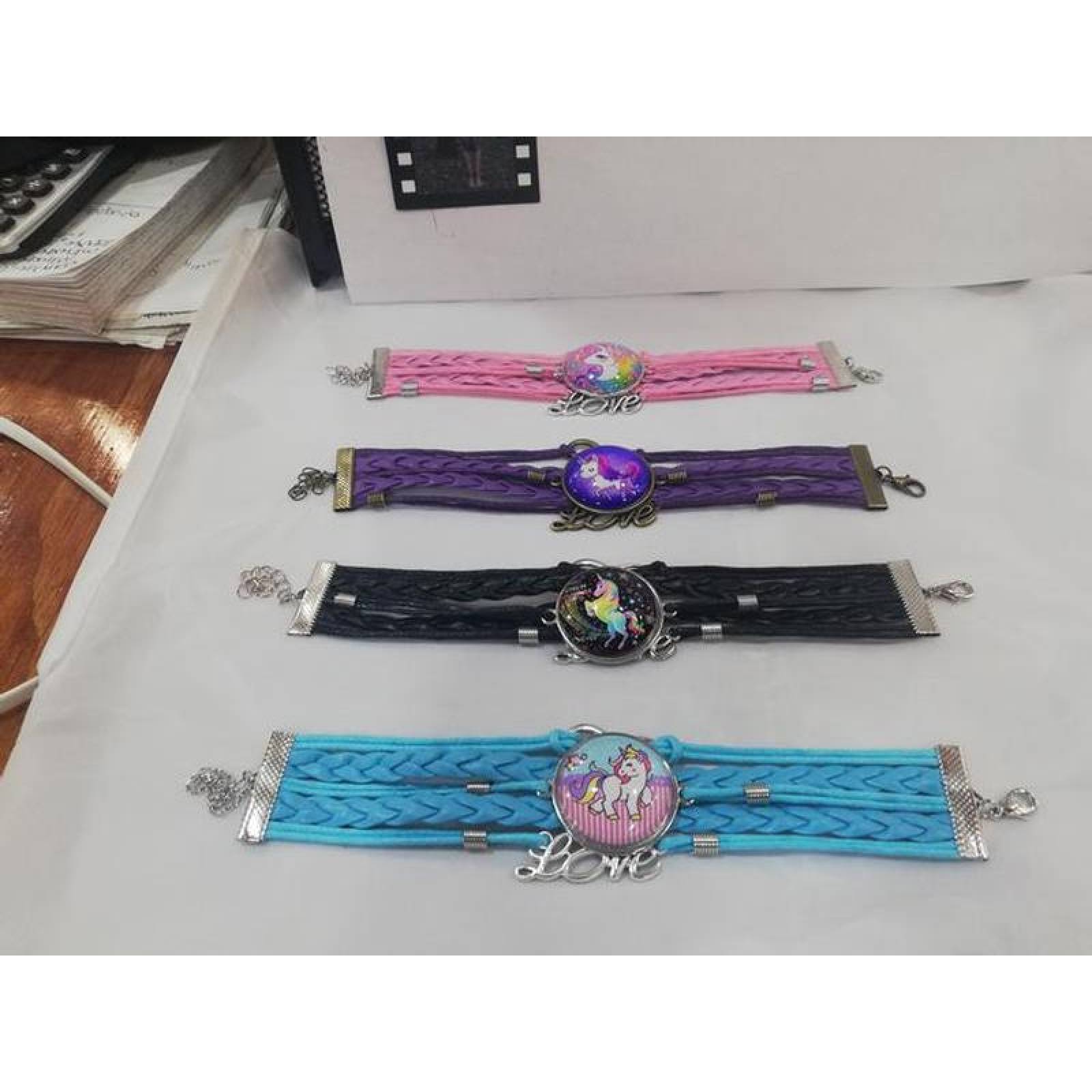 Pulsera Alta Calidad para Niña MXFSB-035 5 pzas, Pulsera Trenzada Rosa Pink Plástico y Metal, FashBrace