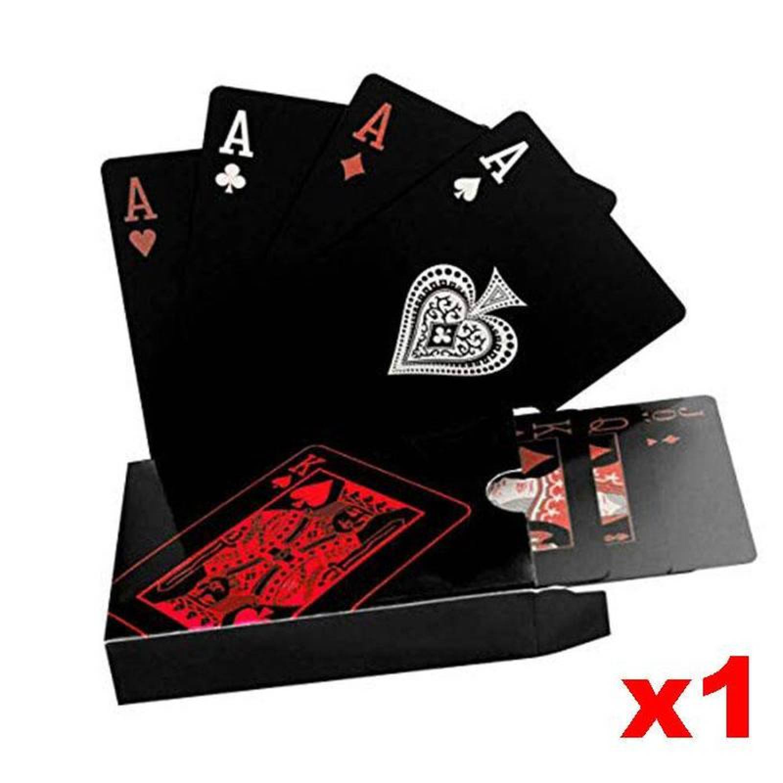 Naipes de Mesa de Lujo MXPCD-001-3 Baraja 1 Cartas 54 Plástico Negro y Rojo Mate, PokaRed