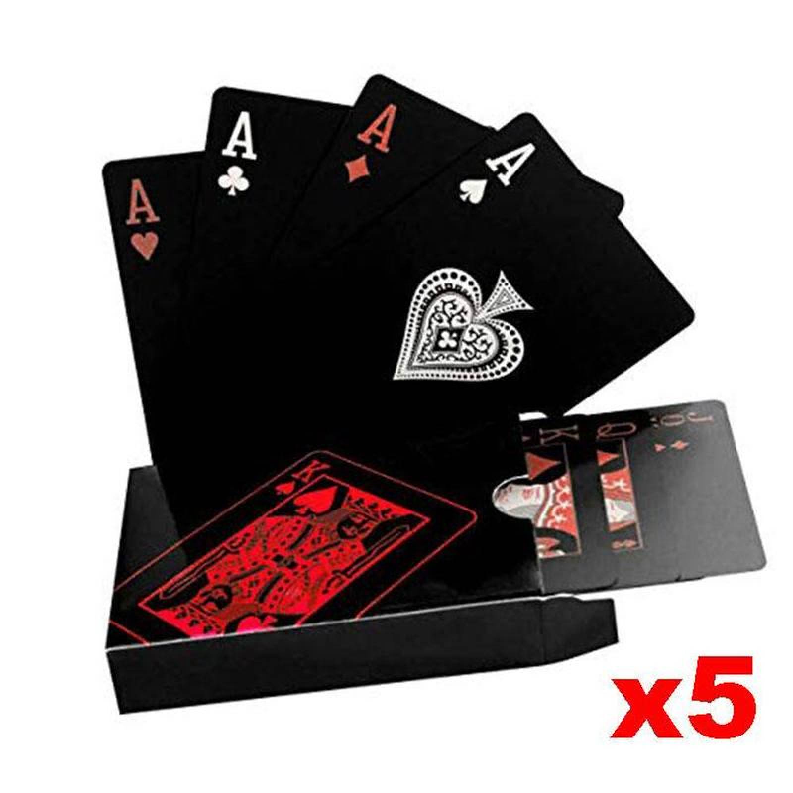 Cartas Póker PVC MXPCD-005-3 Barajas 5 Cartas 270 Plástico Negro y Rojo Mate, PokaRed