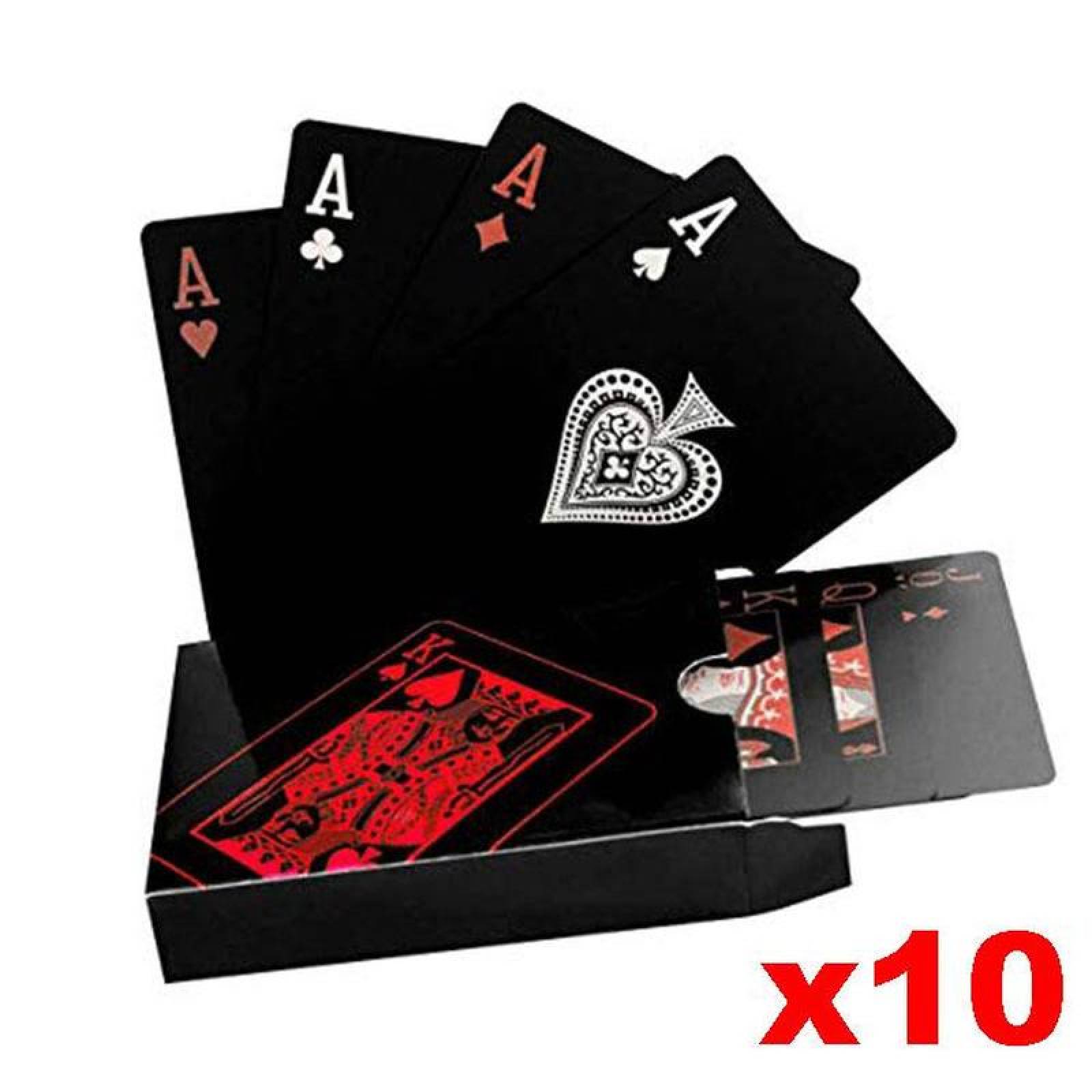Cartas de Baraja de Naipes de Lujo MXPCD-006-3 Barajas 10 Cartas 540 Plástico Negro y Rojo Mate, PokaRed