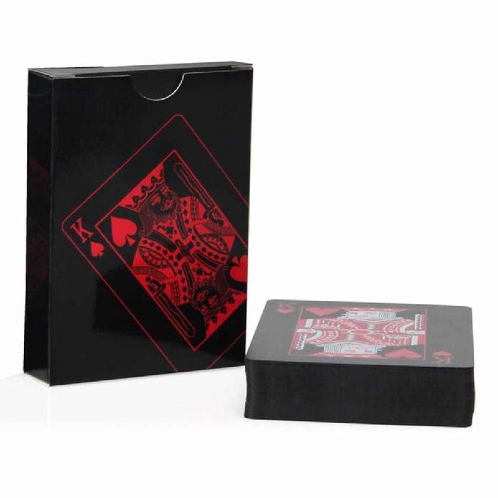 Cartas de Baraja de Naipes de Lujo MXPCD-006-3 Barajas 10 Cartas 540 Plástico Negro y Rojo Mate, PokaRed