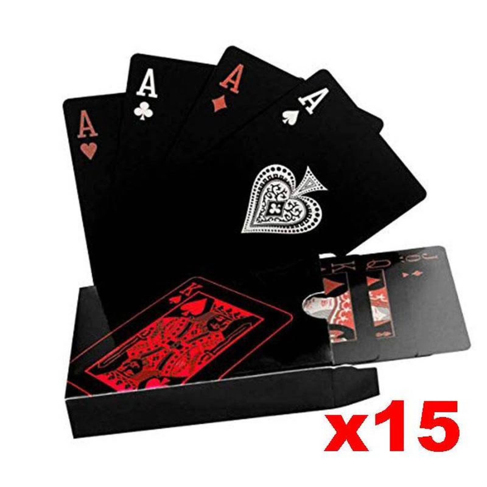 Barajas Hermoso Diseño MXPCD-007-3 Barajas 15 Cartas 810 Plástico Negro y Rojo Mate, PokaRed