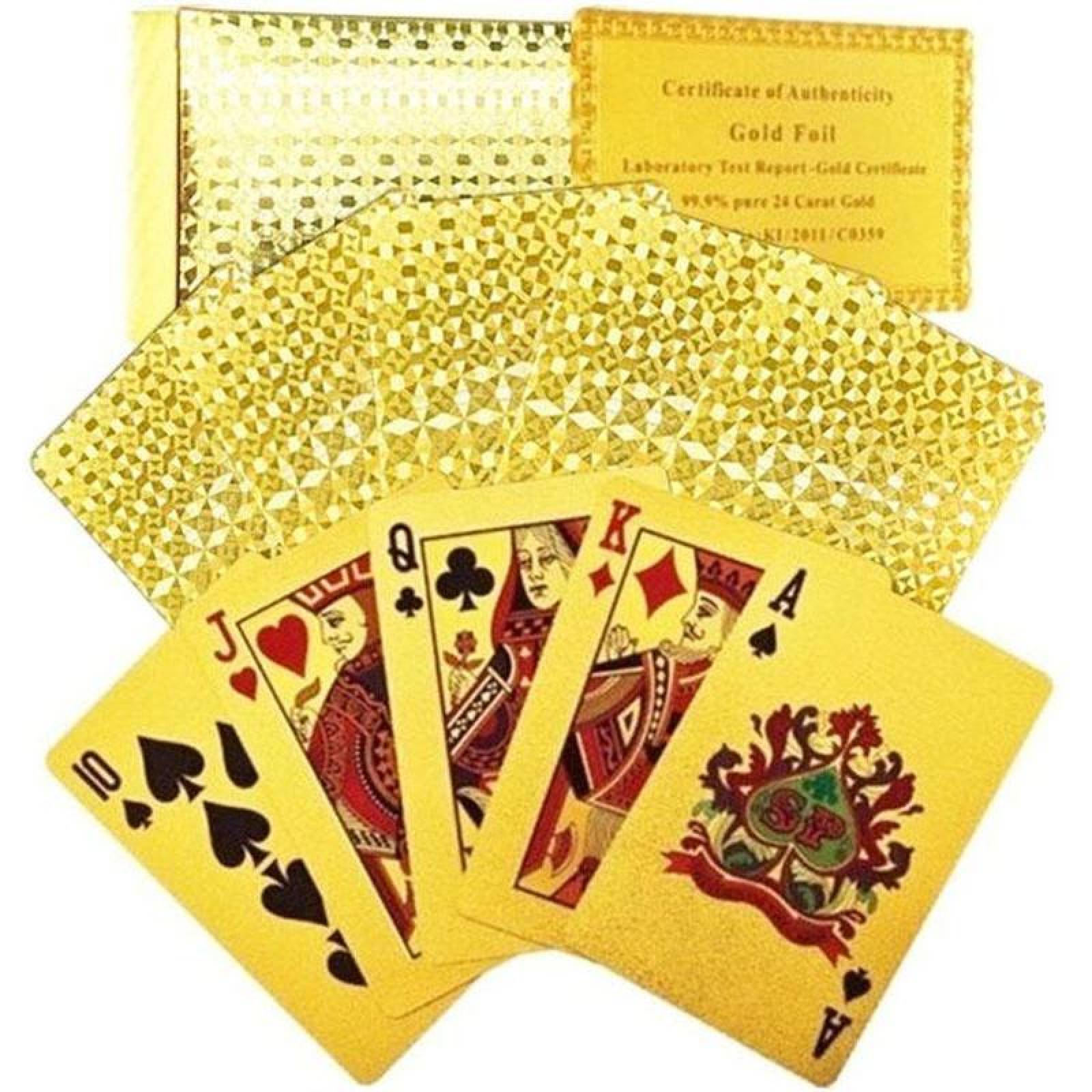 Cartas Juego de Naipes MXPGL-005-1 Barajas 5 Cartas 270 Plástico Dorado Brillante, PokaGold