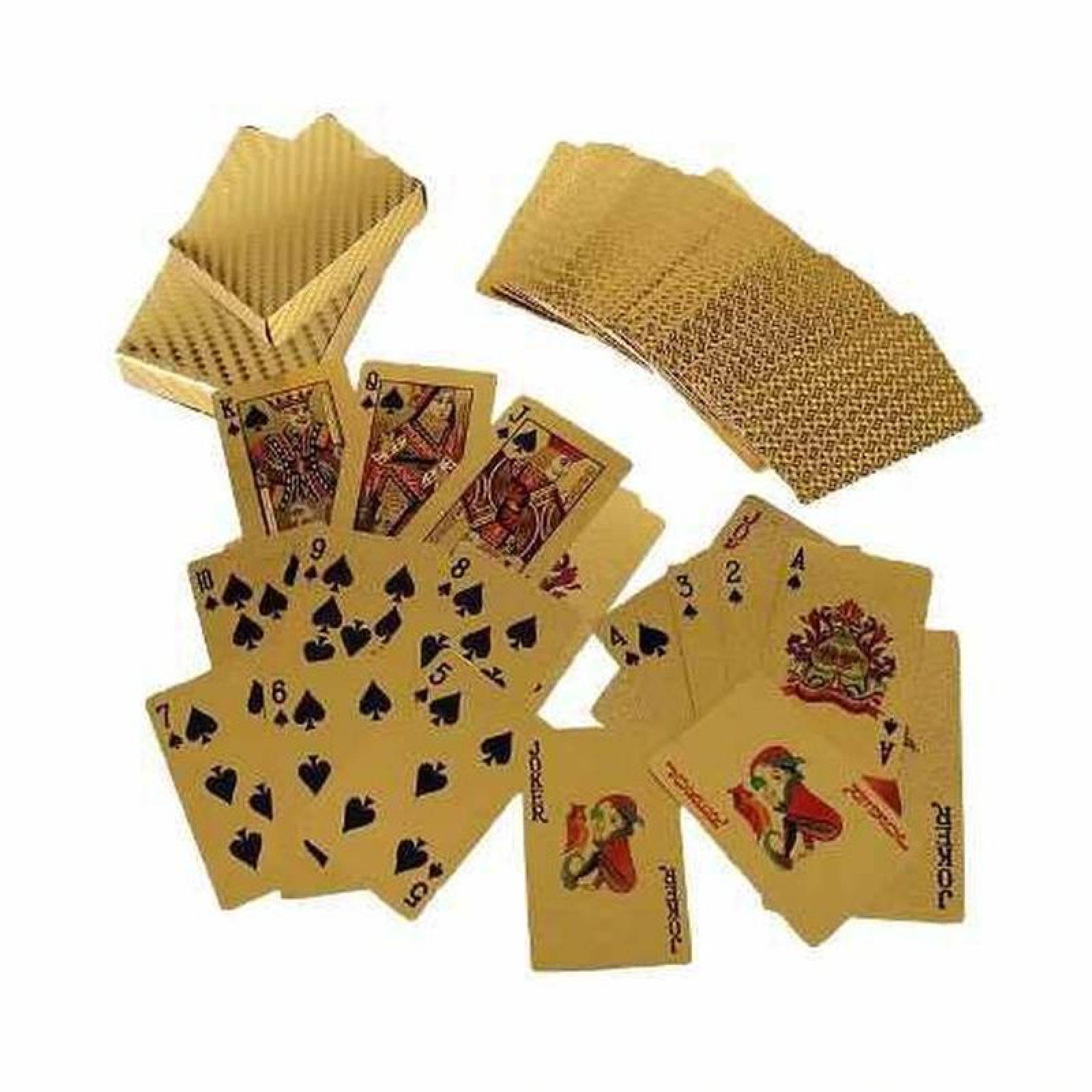 Cartas Juego de Naipes MXPGL-005-1 Barajas 5 Cartas 270 Plástico Dorado Brillante, PokaGold