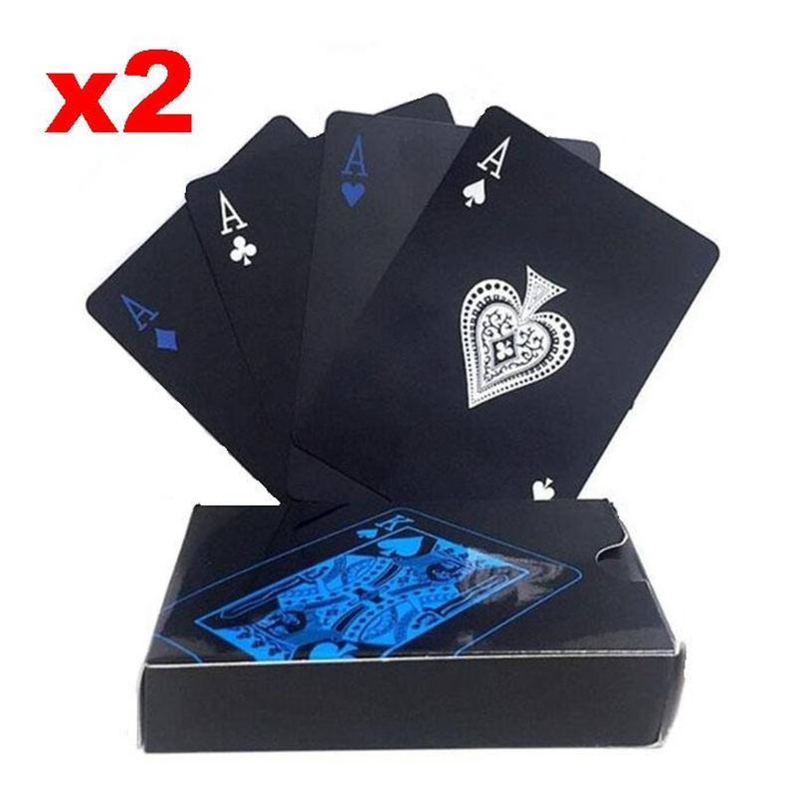 Baraja de Clalidad MXPKE-002-3 Barajas 2 Cartas 108 Plástico Negro y Azul Mate PokaBlue