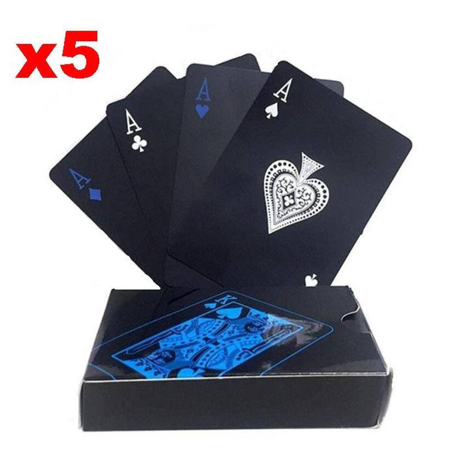 Cartas de Diseño Impermeable MXPKE-005-1 Barajas 5 Cartas 270 Plástico Negro y Azul Mate, PokaBlue