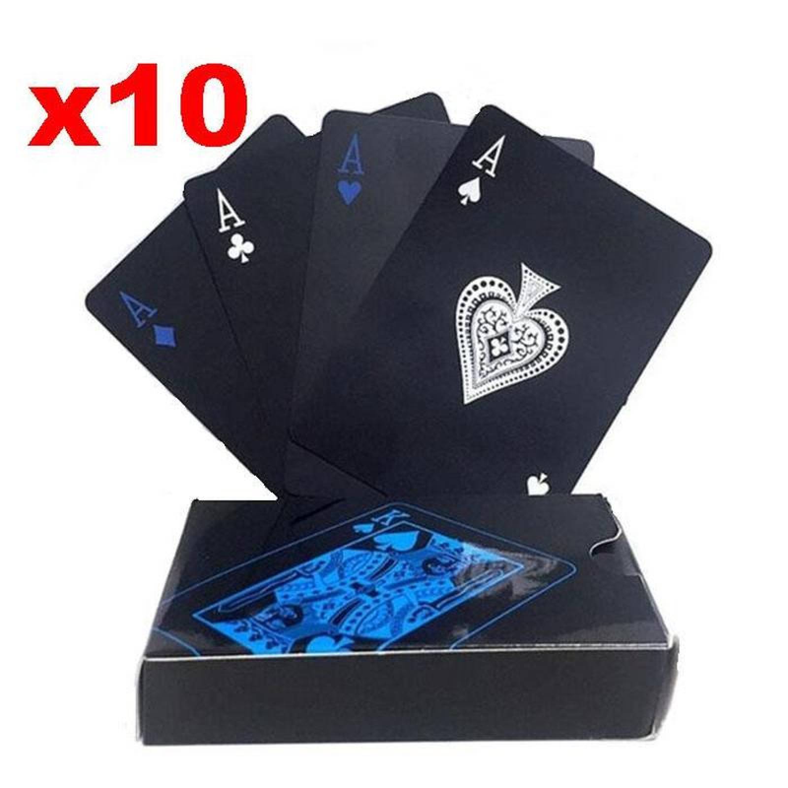 Cartas Naipe Profesionales MXPKE-006-3 Barajas 10 Cartas 540 Plástico Negro y Azul Mate, PokaBlue