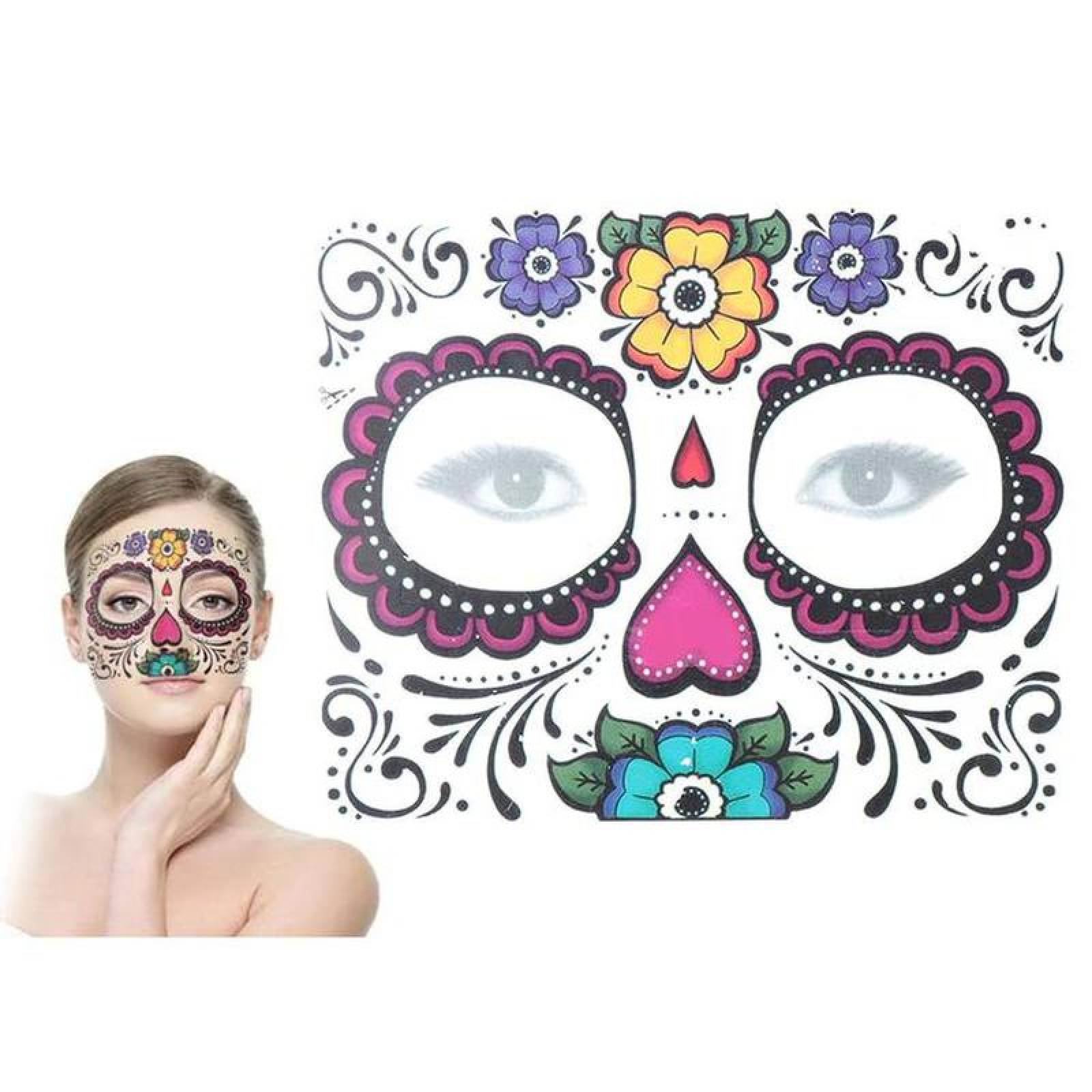 Calcomanías Faciales de Calavera MXTDC-001 1Pza 15x12cm MoradoLila Tatuaje Temporal, CatrinaPro