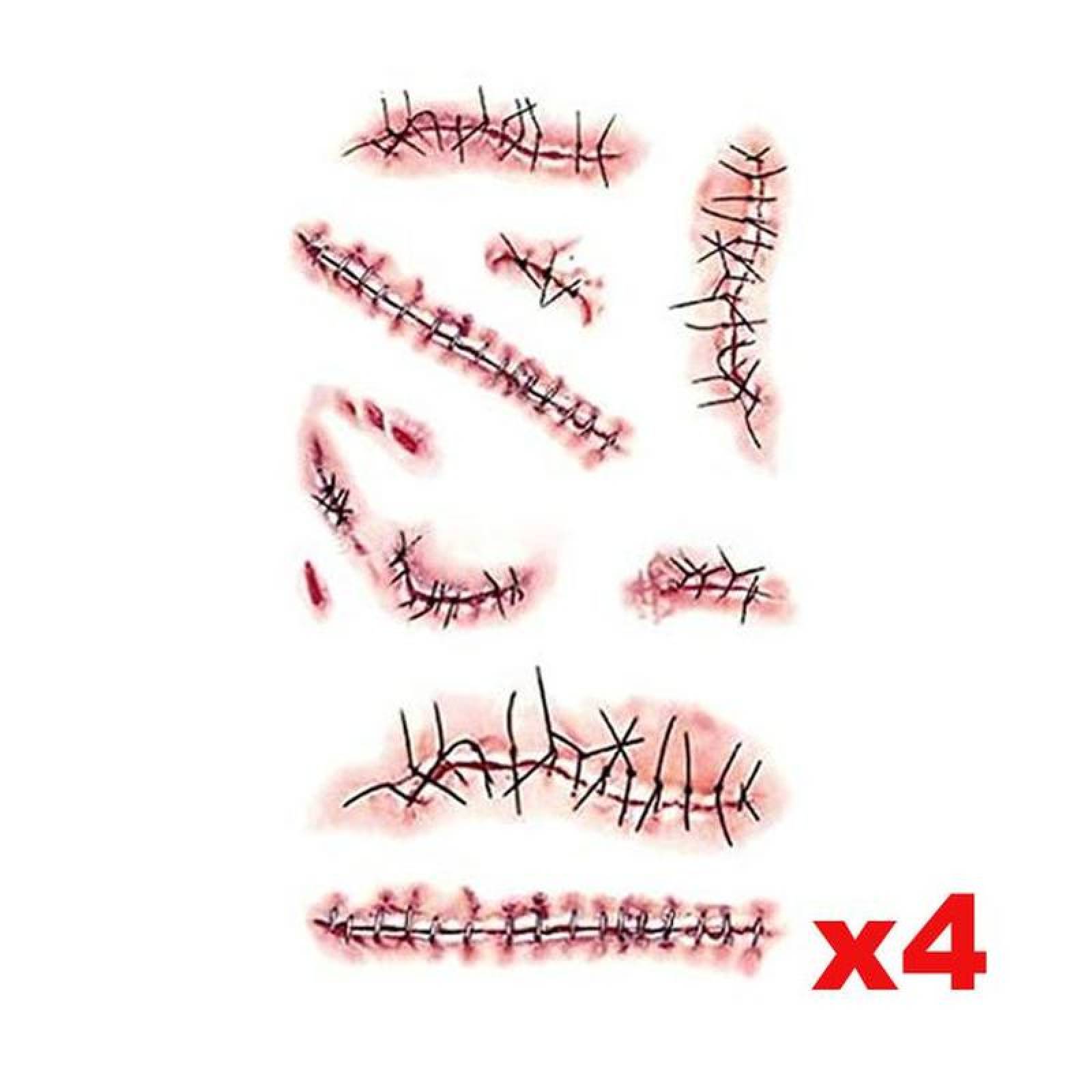 Pegatina para Tatuajes Temporal MXTHL-009 4Pzs 10x6cm Herida Tatuaje Temporal, TattooHal