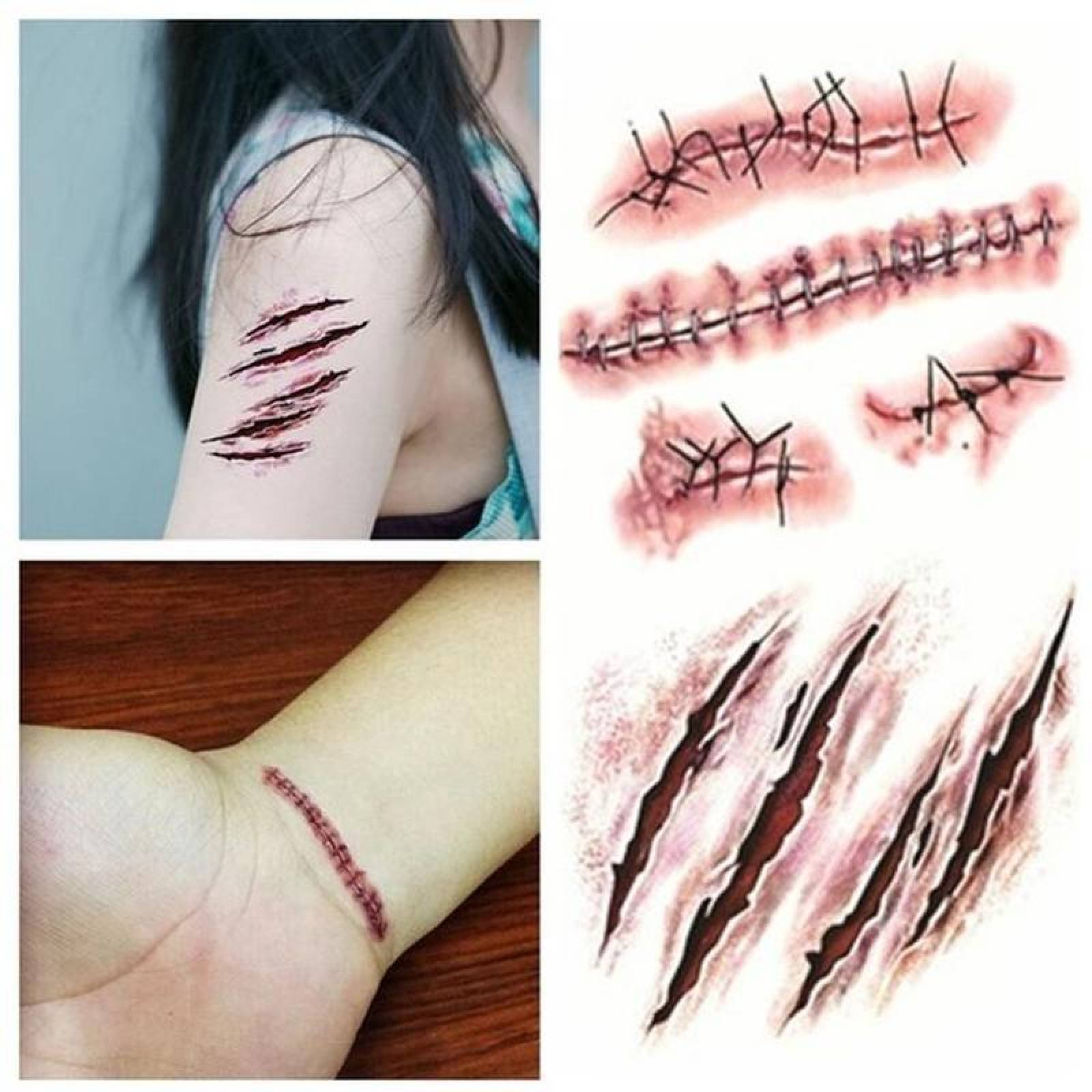 Pegatina para Tatuajes Temporal MXTHL-009 4Pzs 10x6cm Herida Tatuaje Temporal, TattooHal